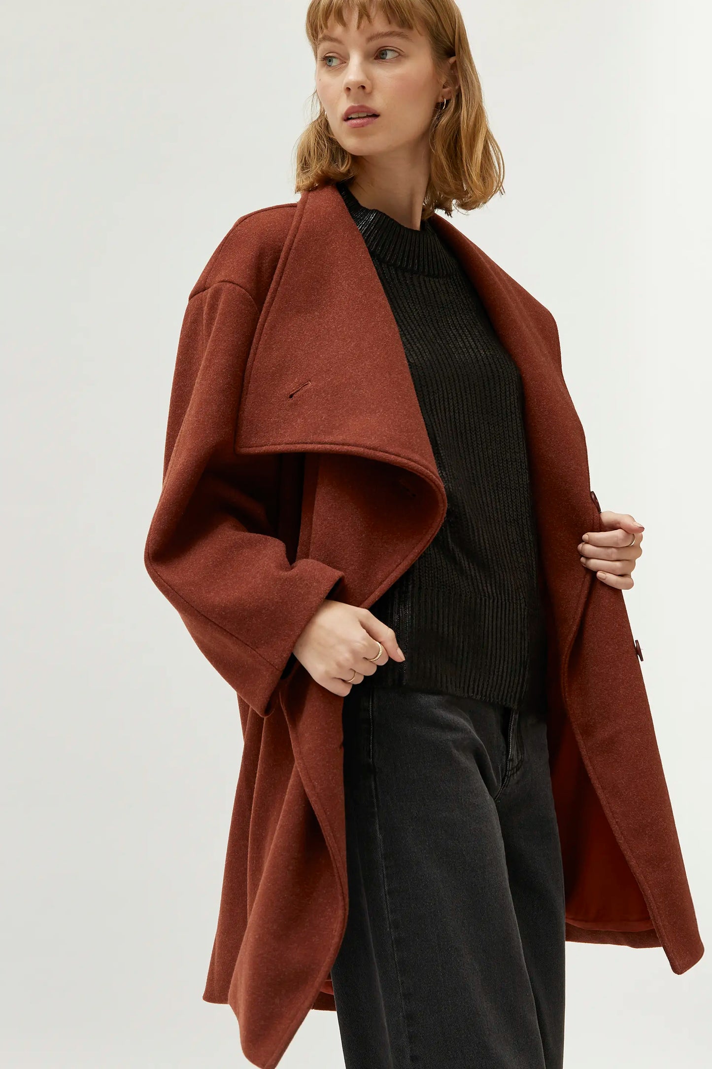 Brown turtleneck coat