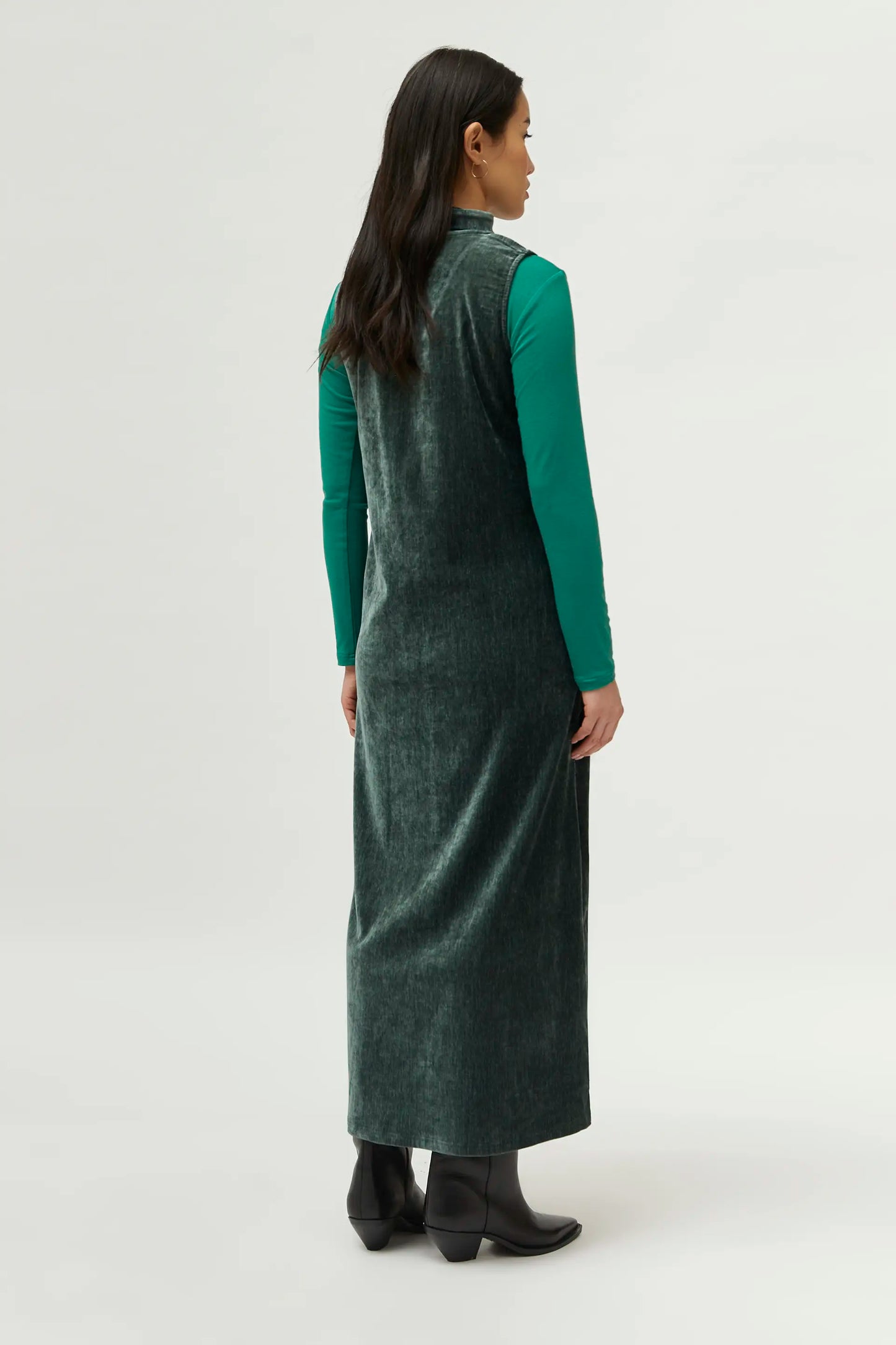 Long green chenille dress