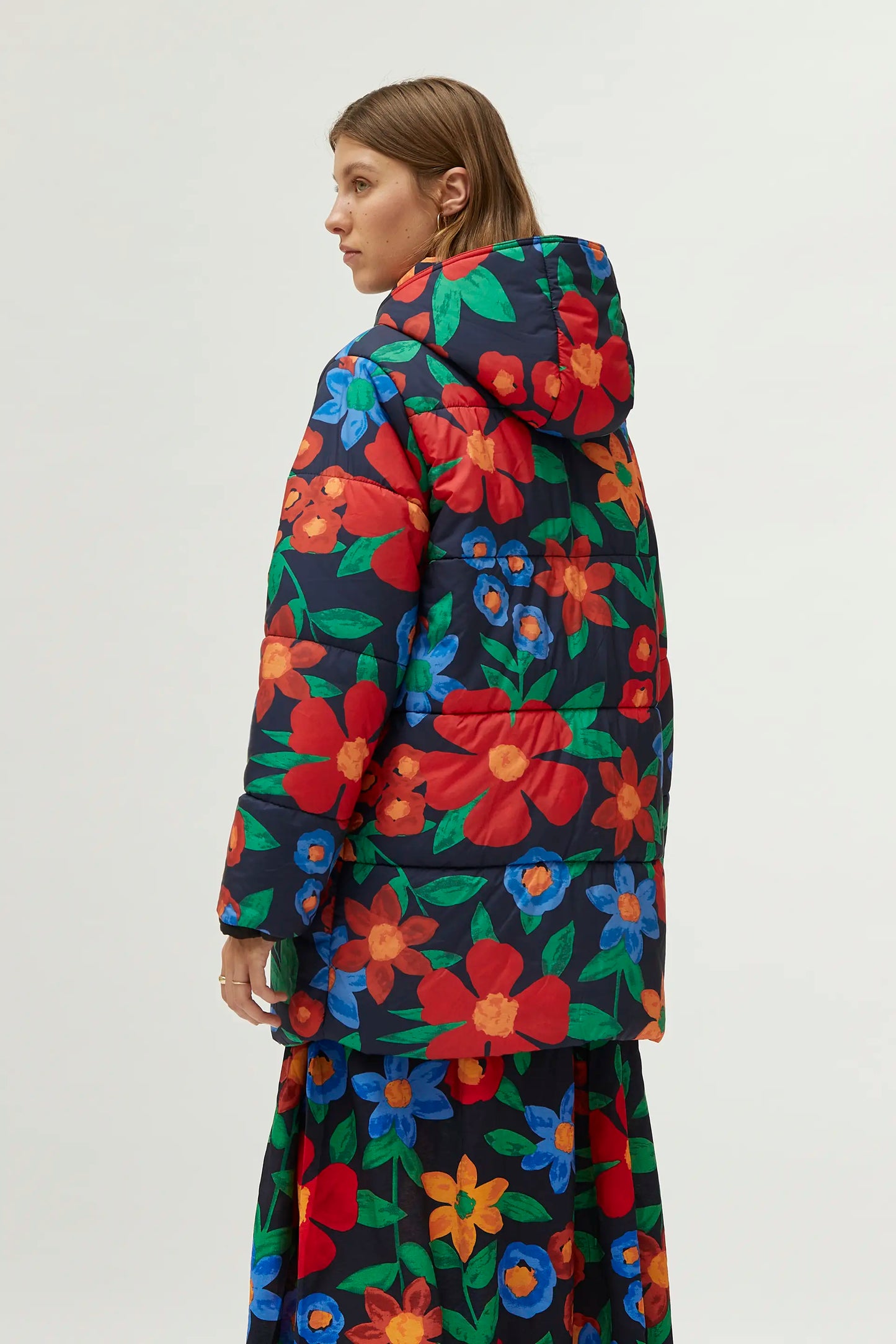 Multicolor floral print quilted coat