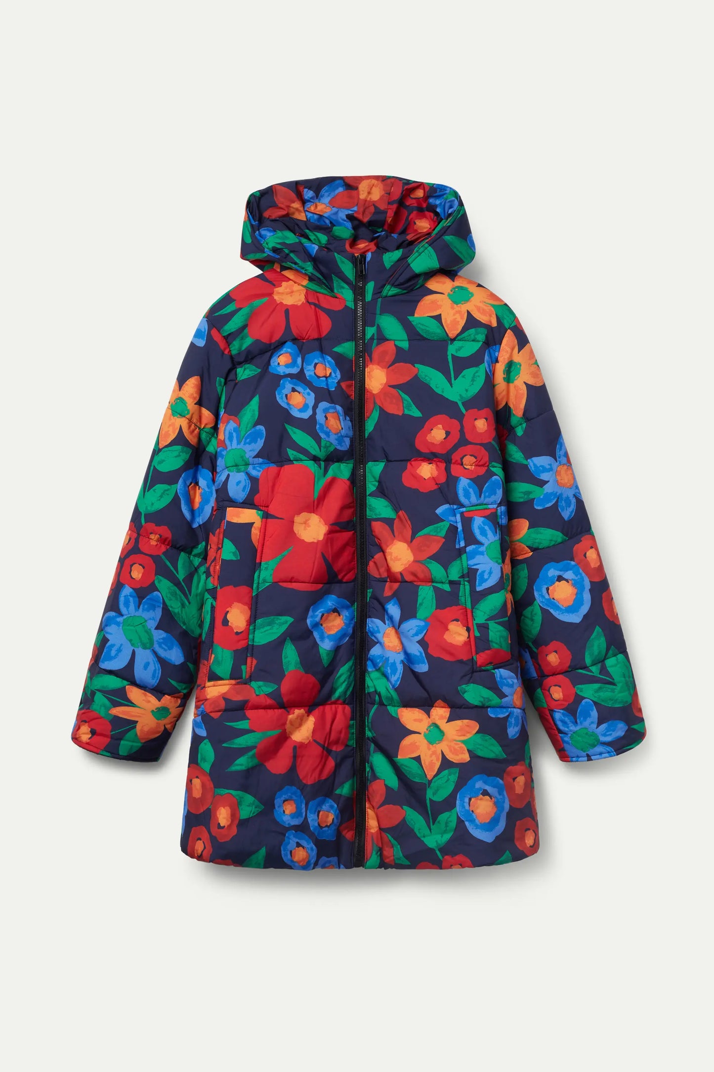 Multicolor floral print quilted coat