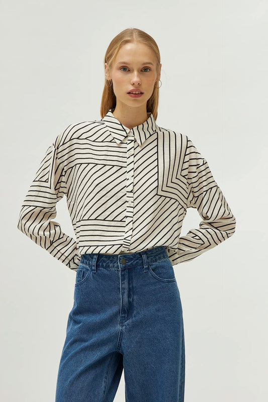 White striped print shirt