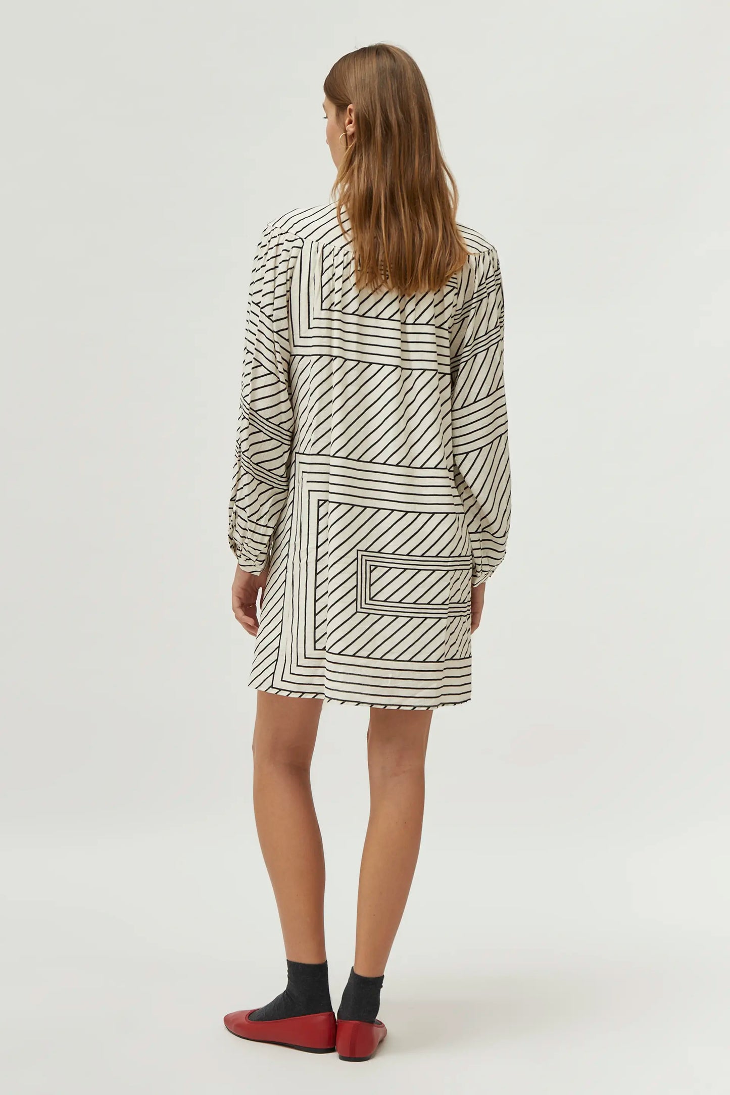 White striped printed short dress