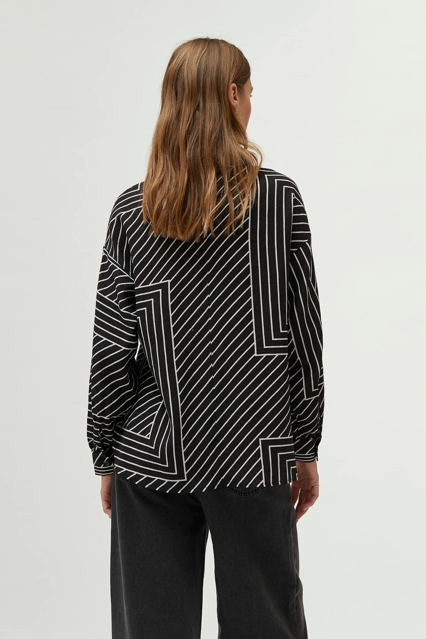 Top with black striped printed scarf