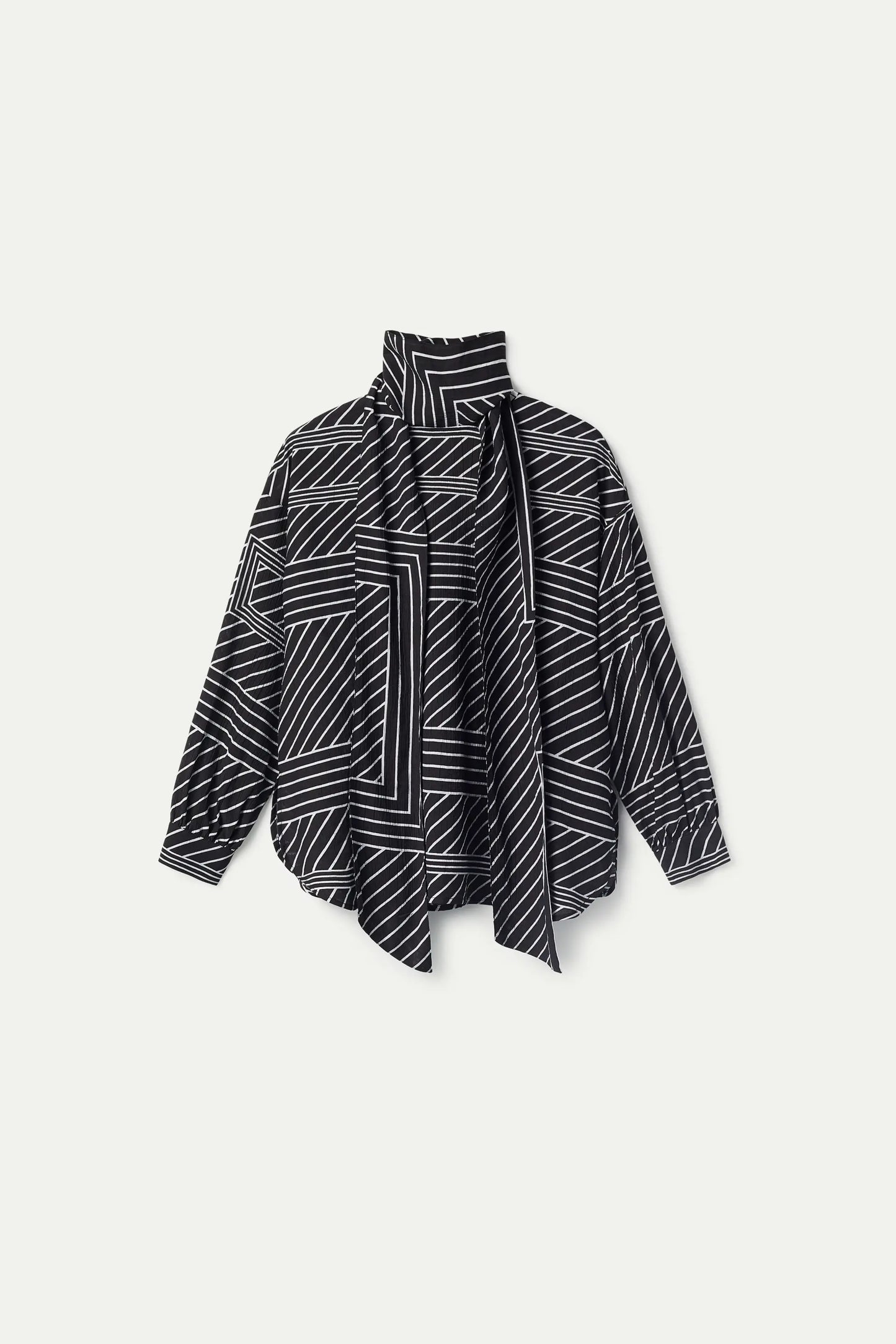 Top with black striped printed scarf