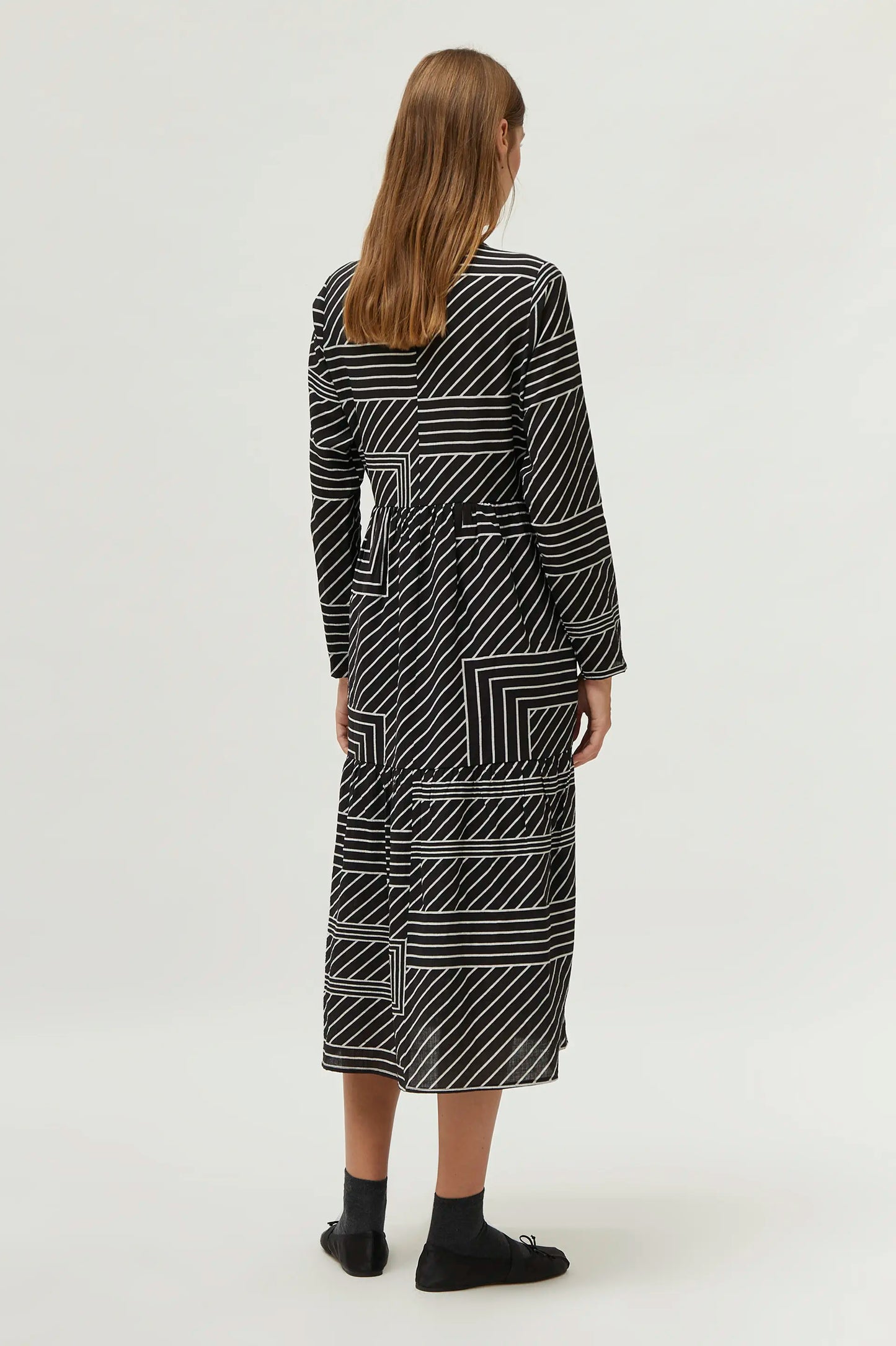 Black striped print midi dress