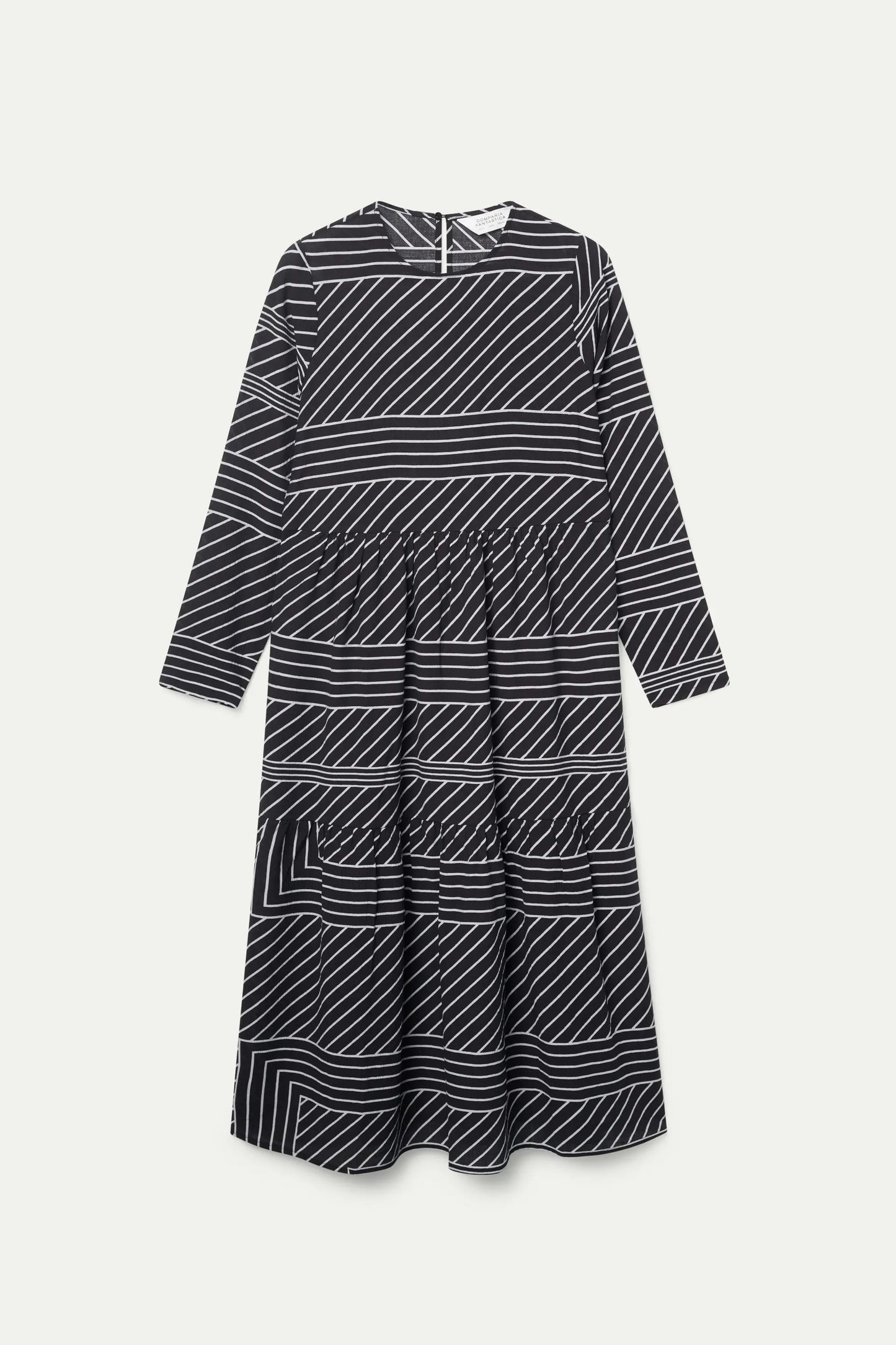 Black striped print midi dress