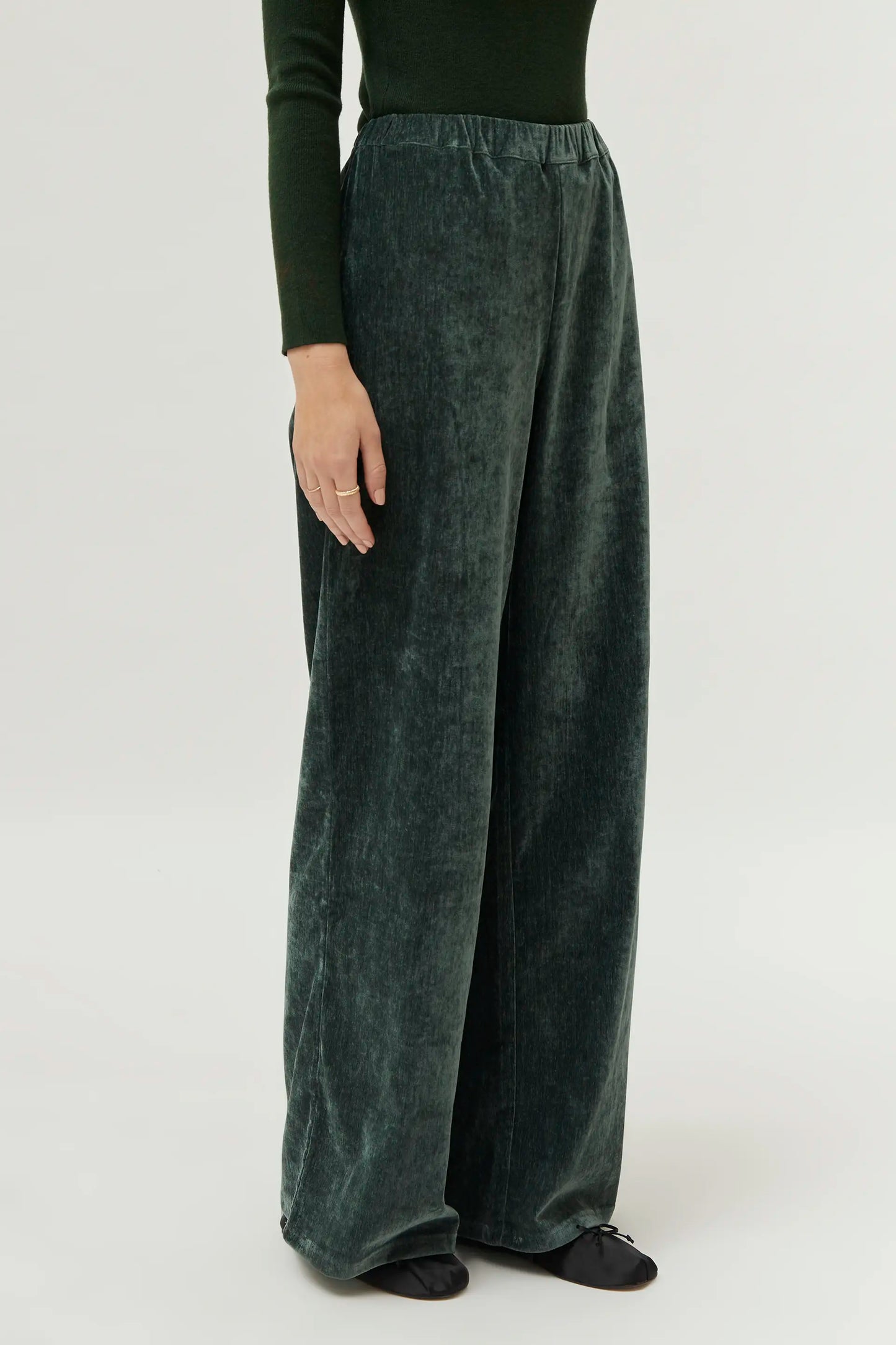 Green chenille pants