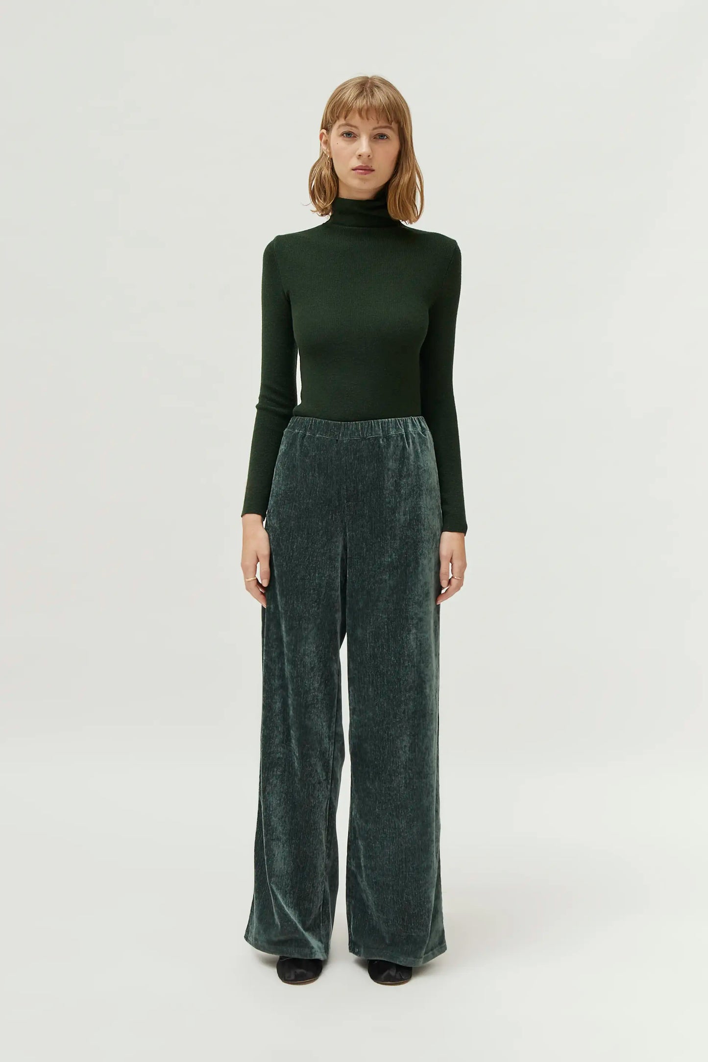 Green chenille pants