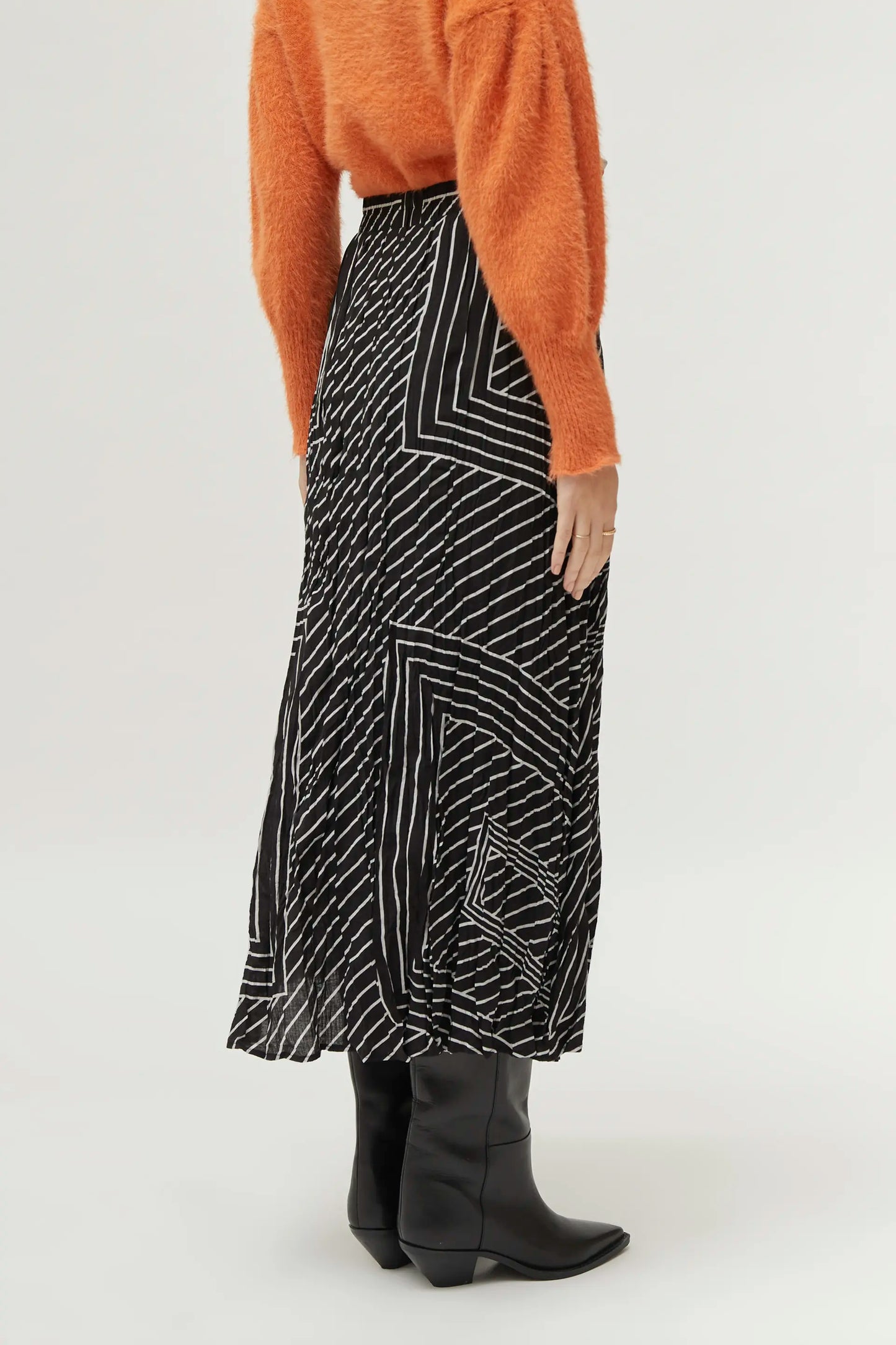 Black striped print midi skirt