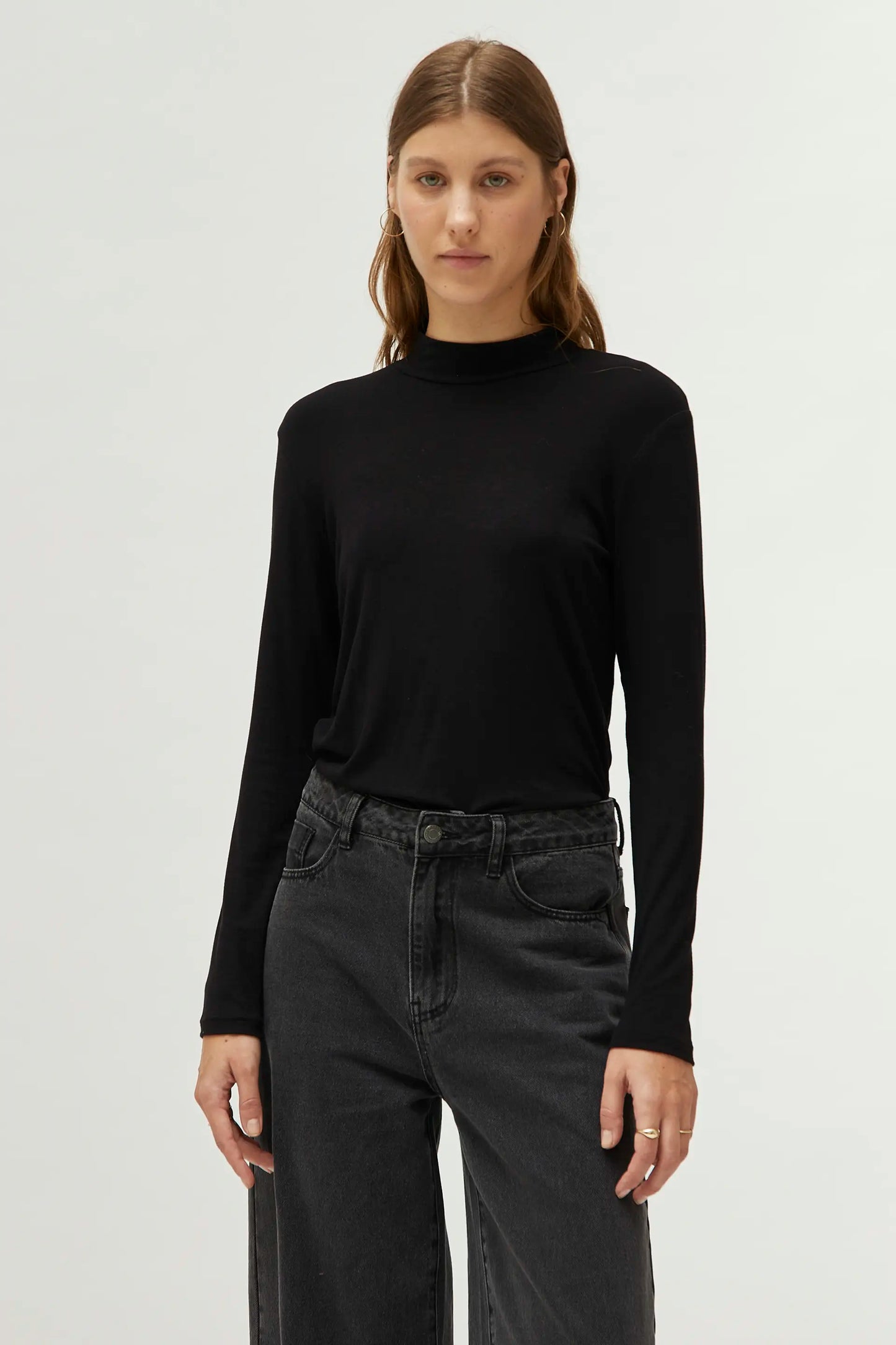 Black mock neck top