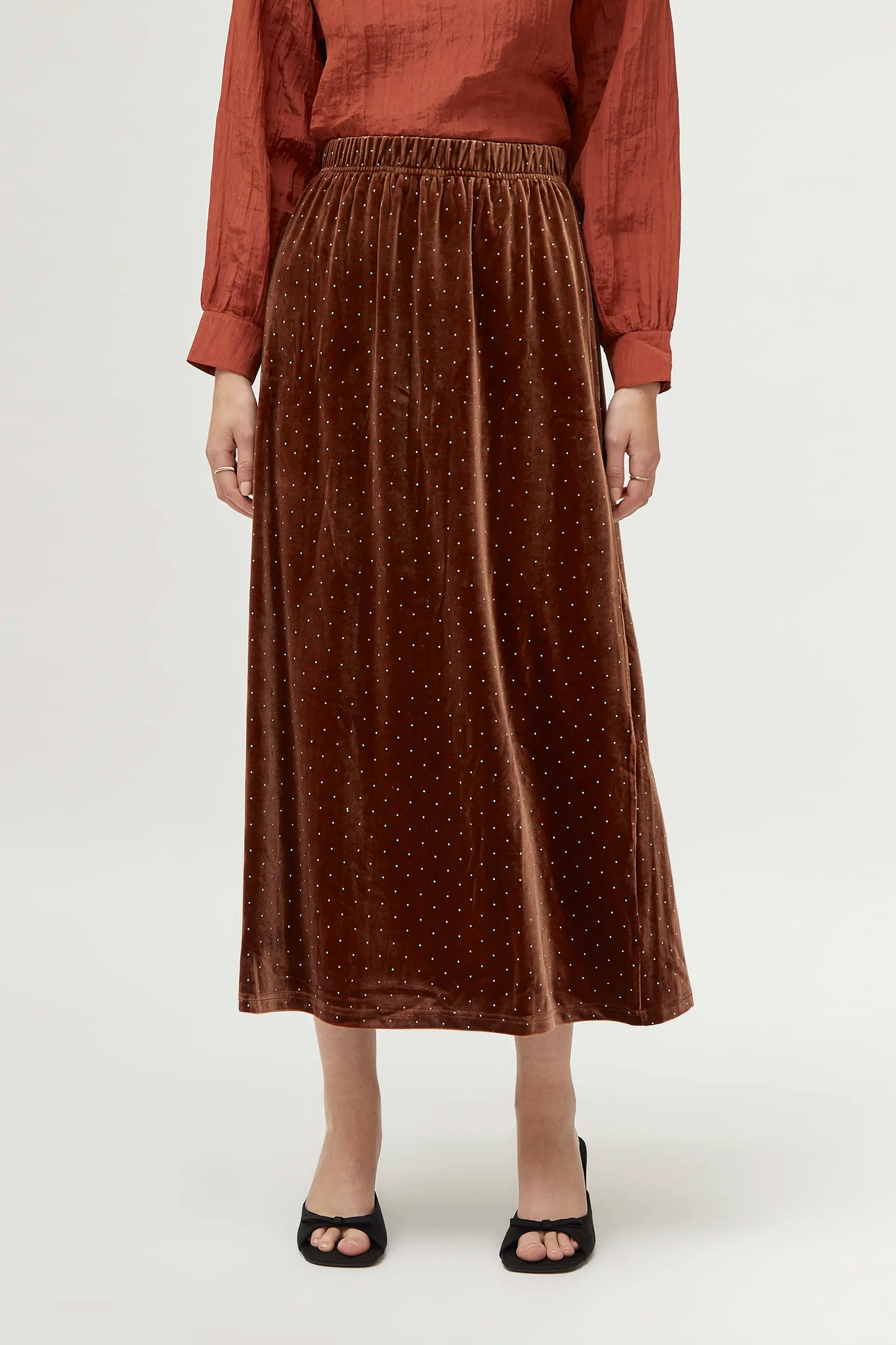 Long brown velvet skirt