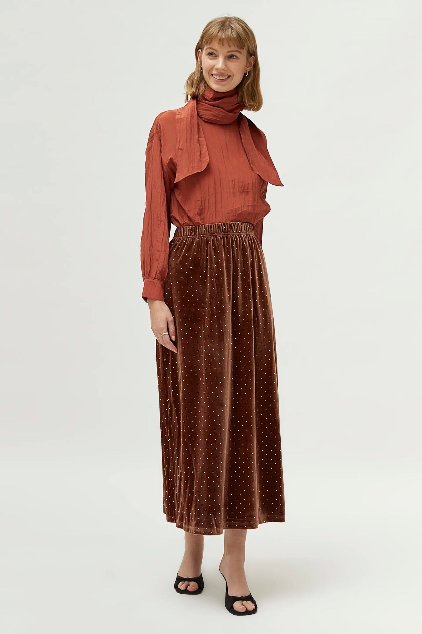 Long brown velvet skirt