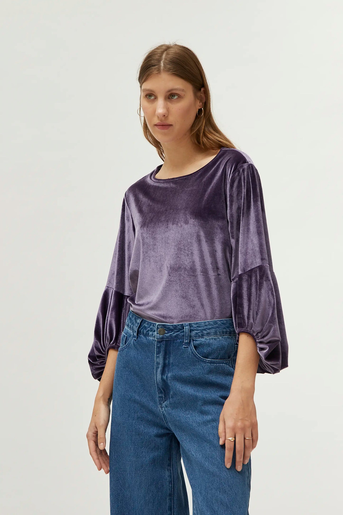 Purple puff sleeve velvet top