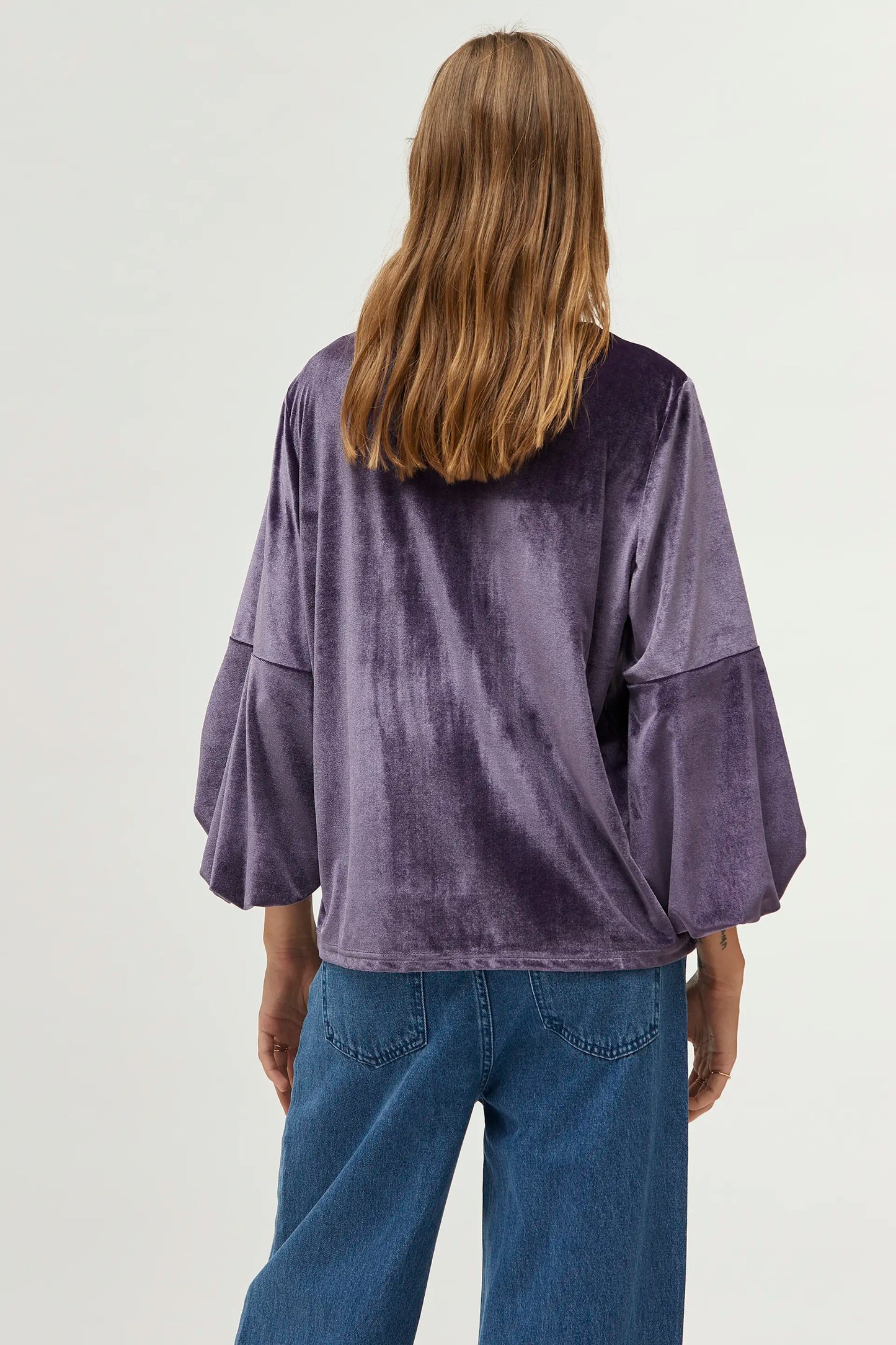 Purple puff sleeve velvet top