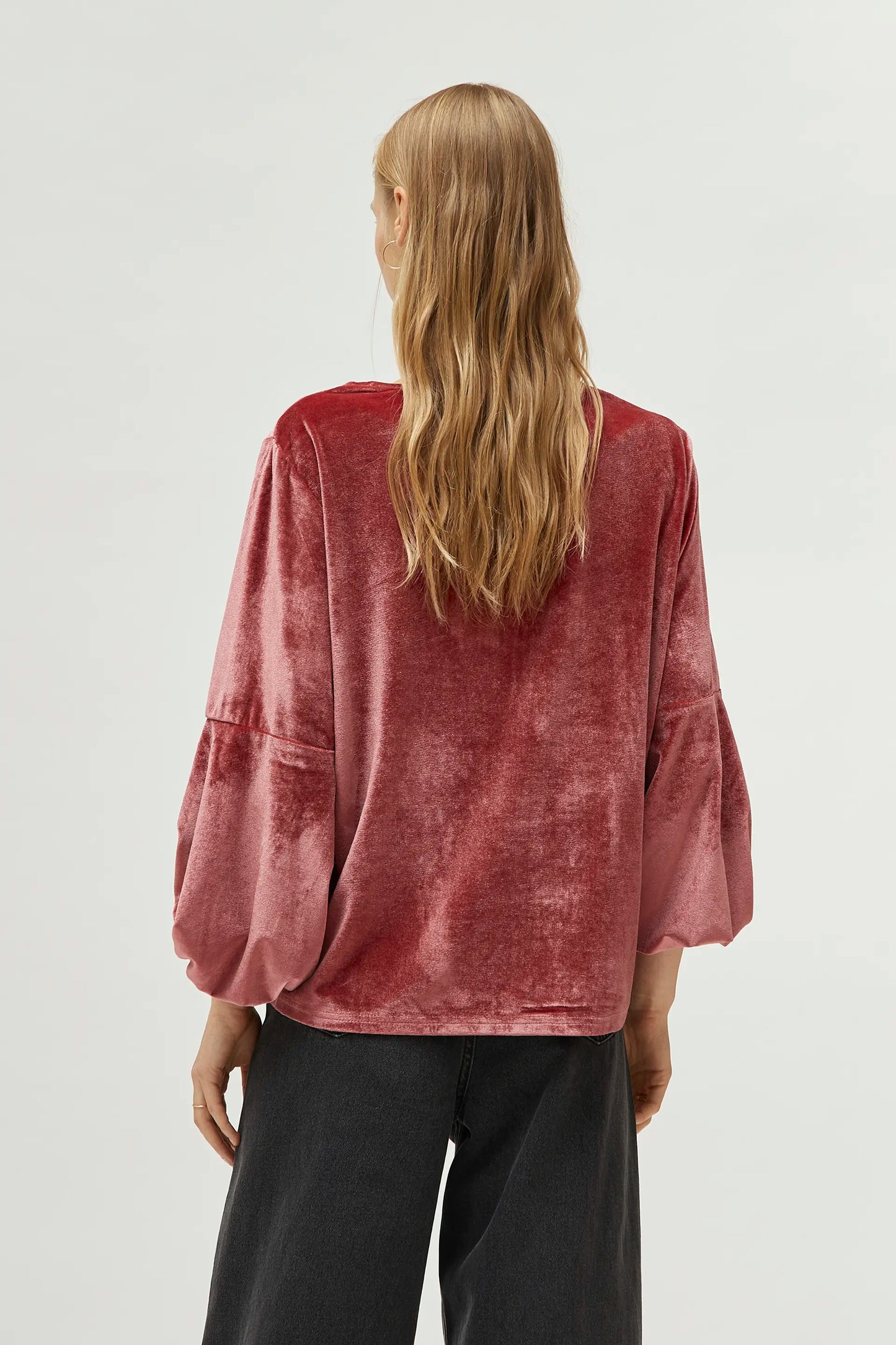 Pink puff sleeve velvet top