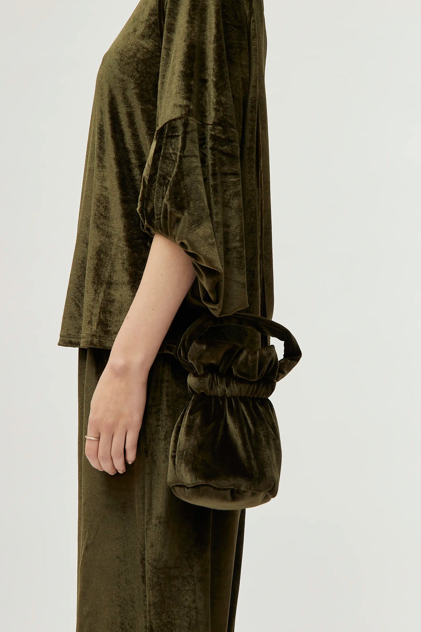 Green velvet bucket bag