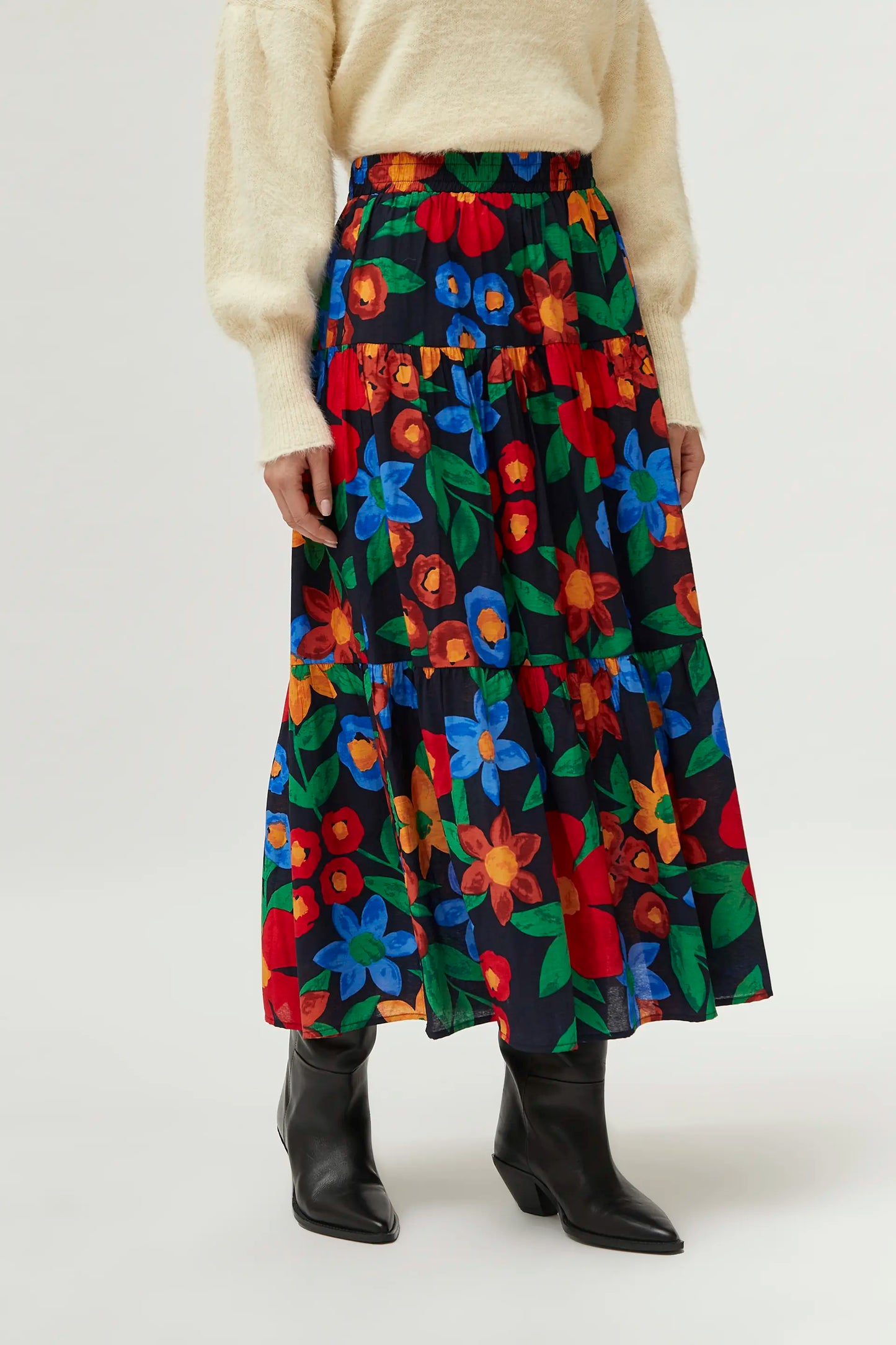 Multicolor floral print long skirt