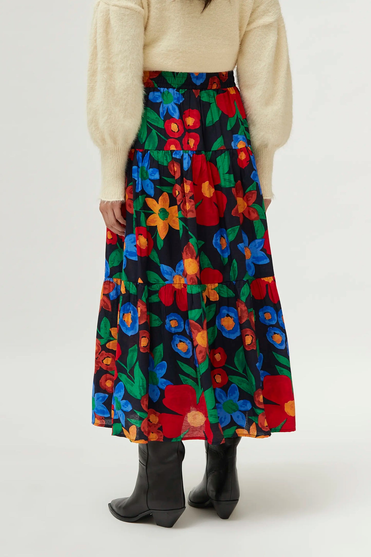 Multicolor floral print long skirt