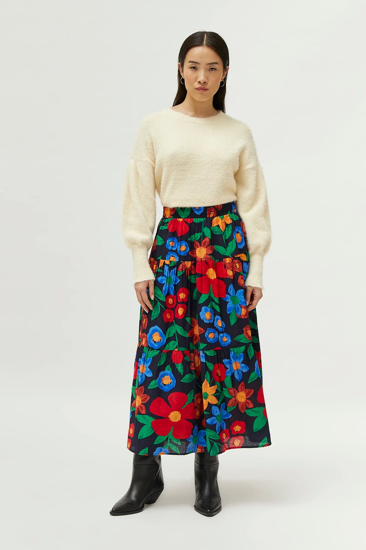 Multicolor floral print long skirt