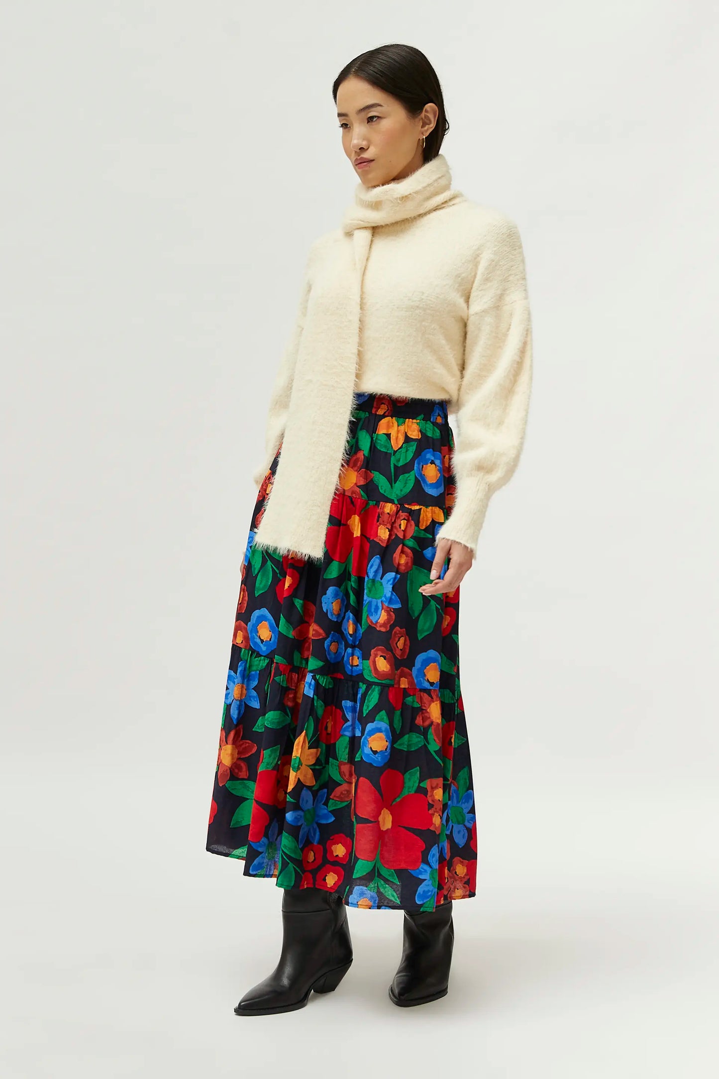 Multicolor floral print long skirt