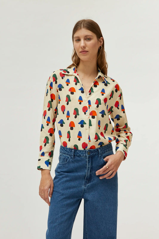 Multicolored mushroom print shirt