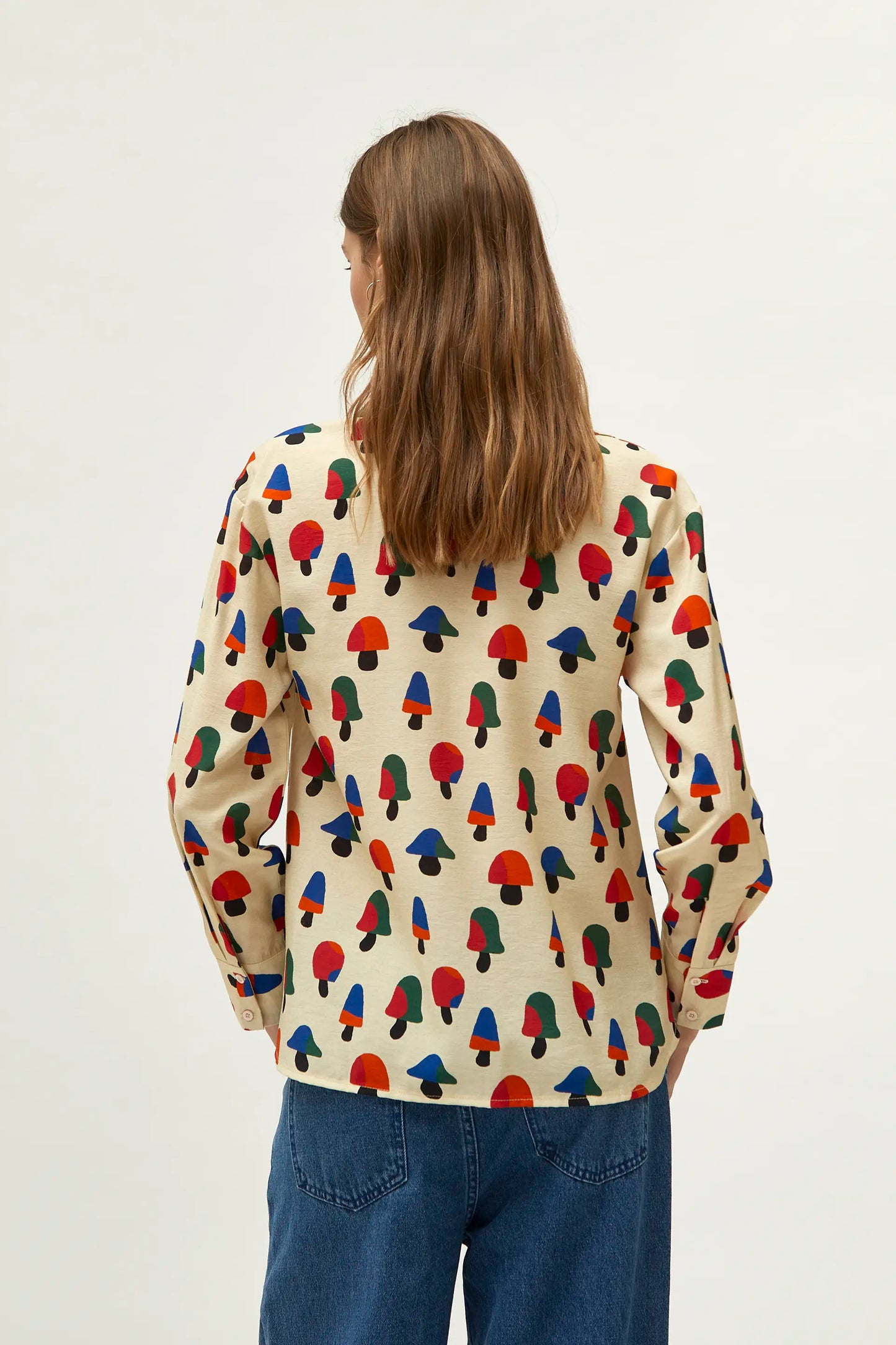 Multicolored mushroom print shirt