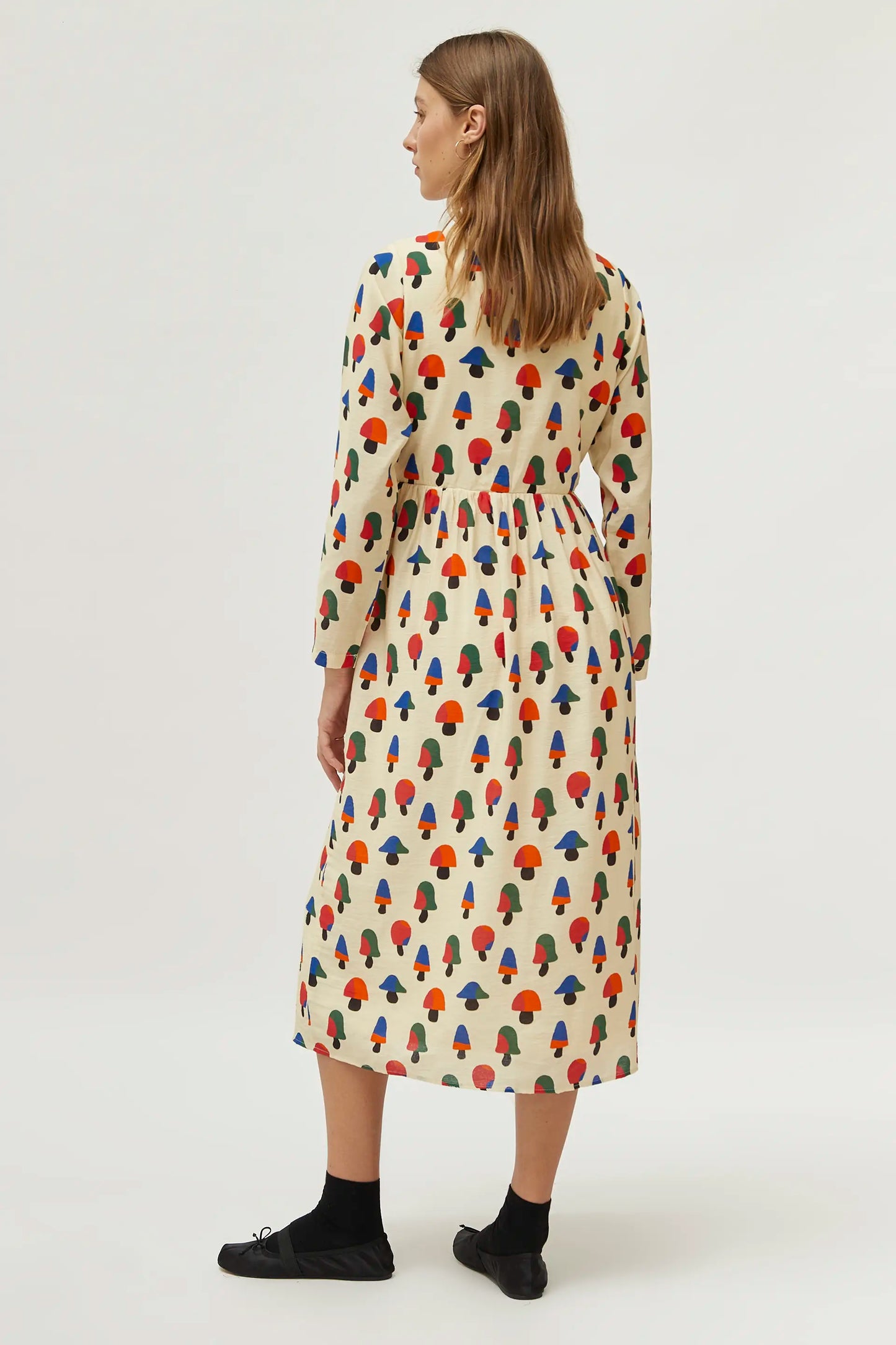 Multicolored mushroom print midi dress