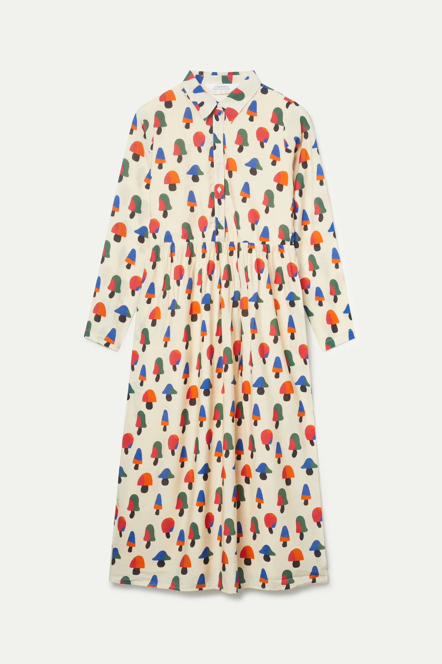 Multicolored mushroom print midi dress