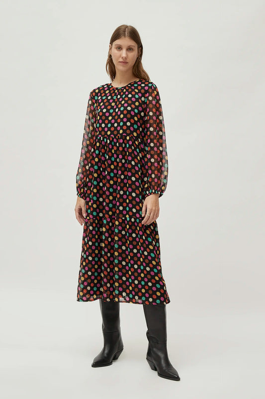 Multicolor polka dot printed long dress