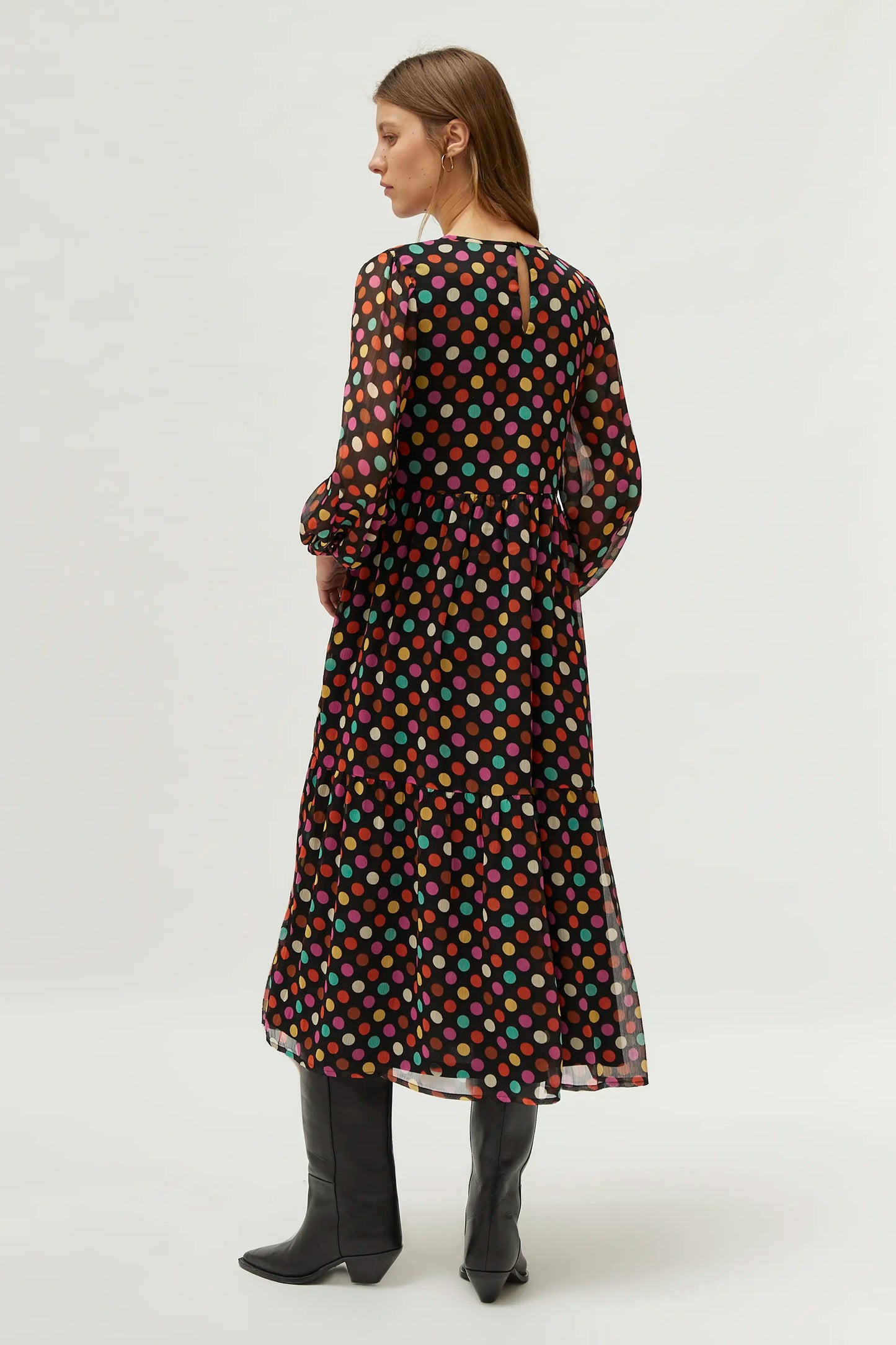 Multicolor polka dot printed long dress