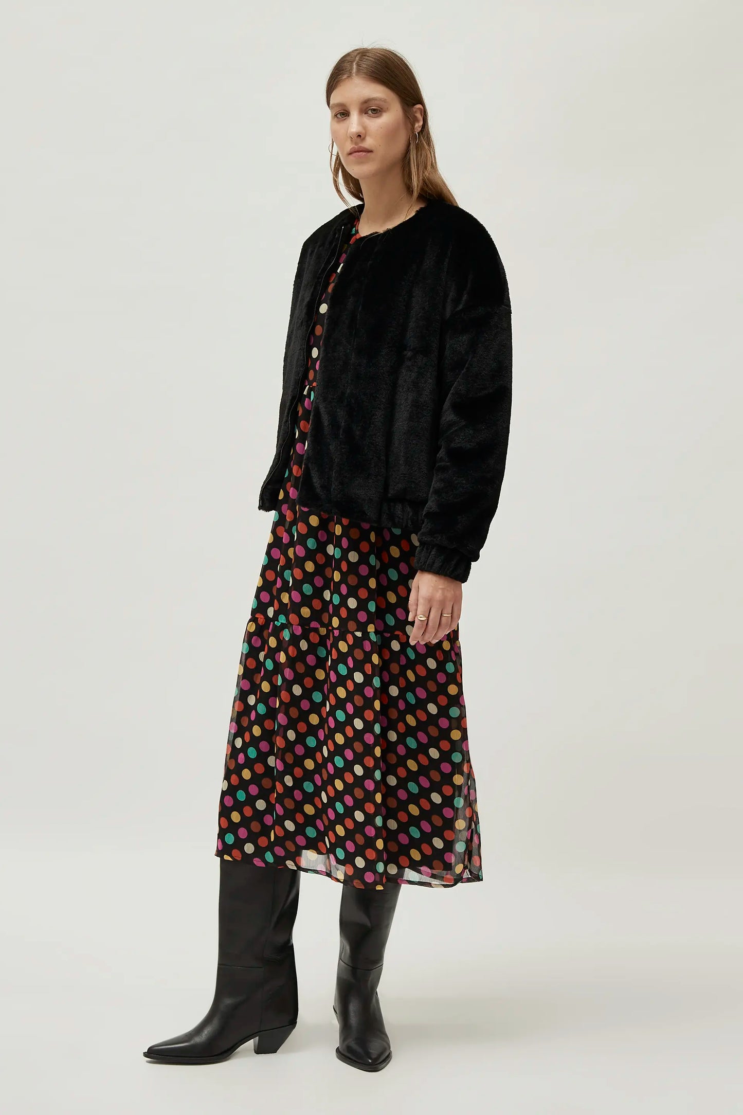 Multicolor polka dot printed long dress