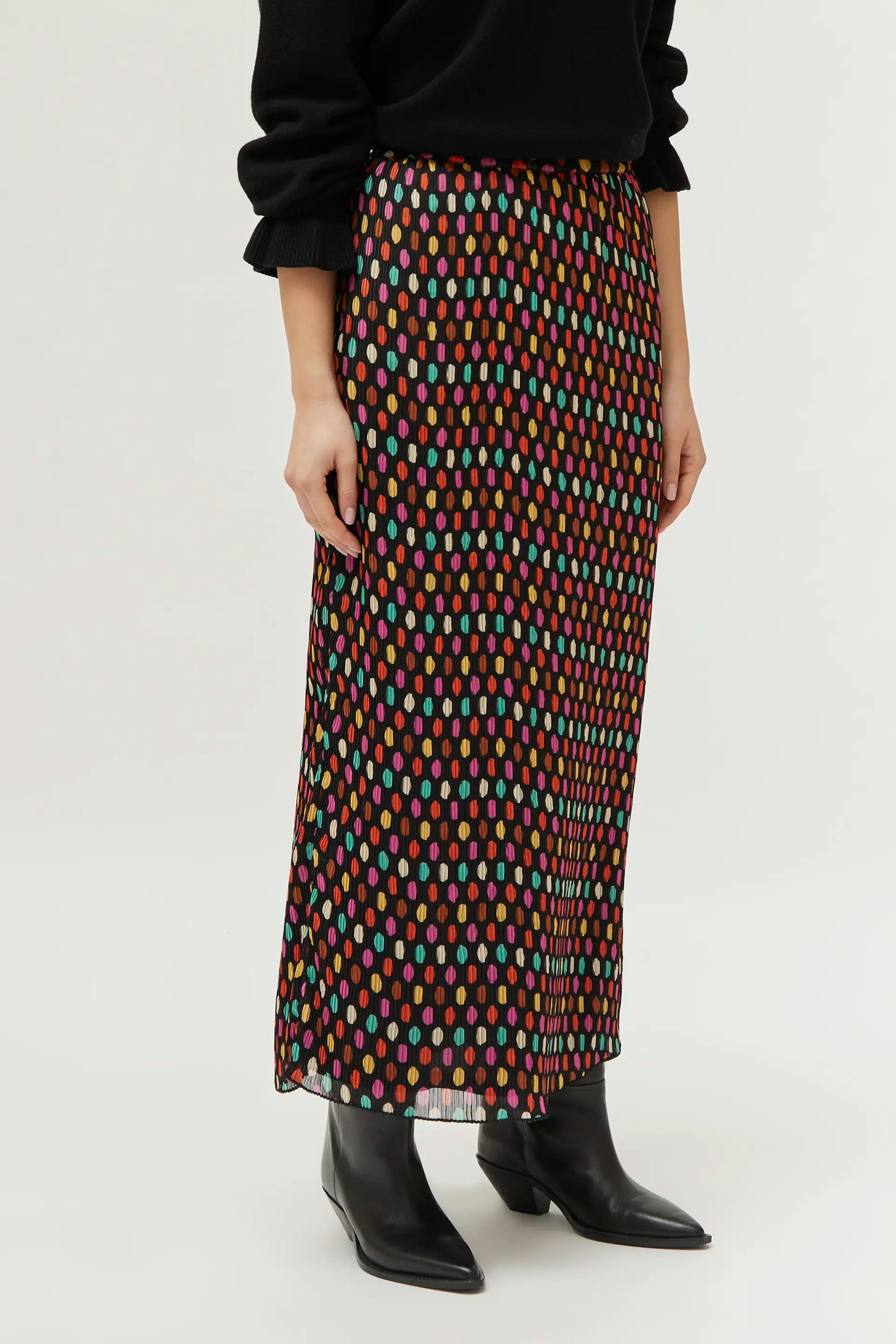 Multicolor polka dot print long skirt