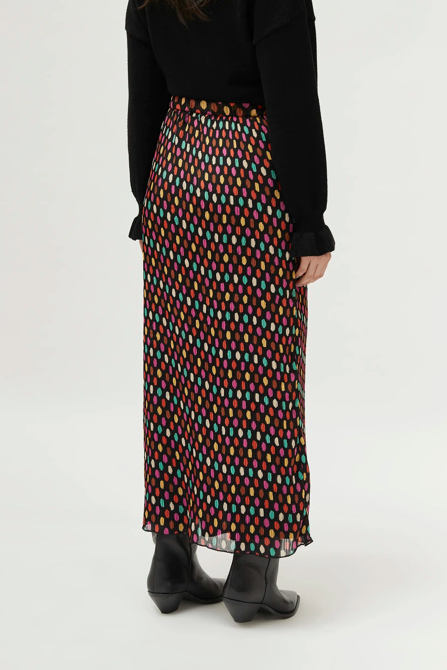 Multicolor polka dot print long skirt