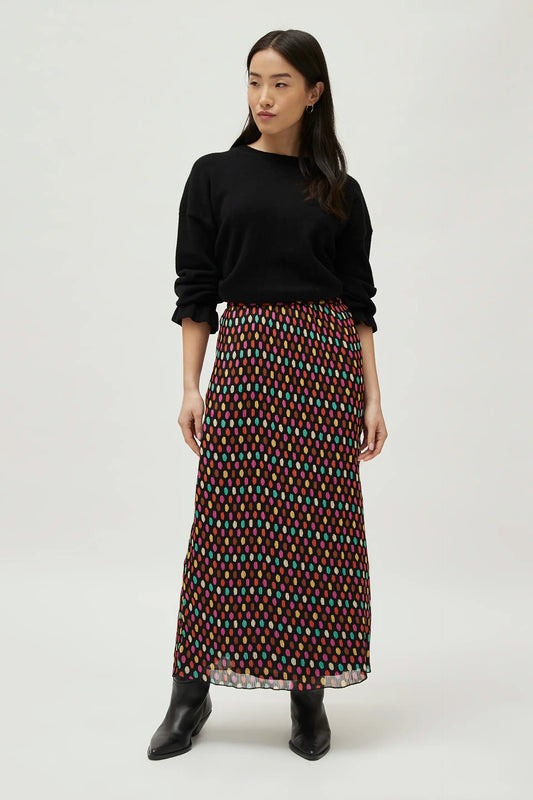 Multicolor polka dot print long skirt