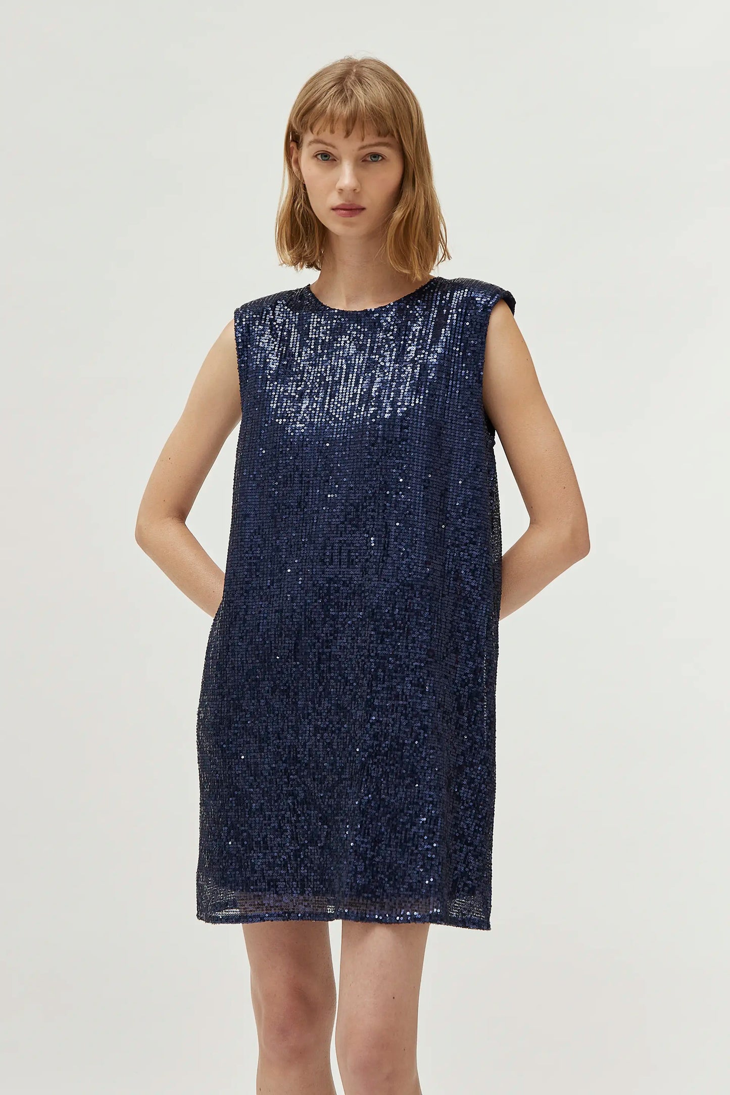 Short blue sequin dress