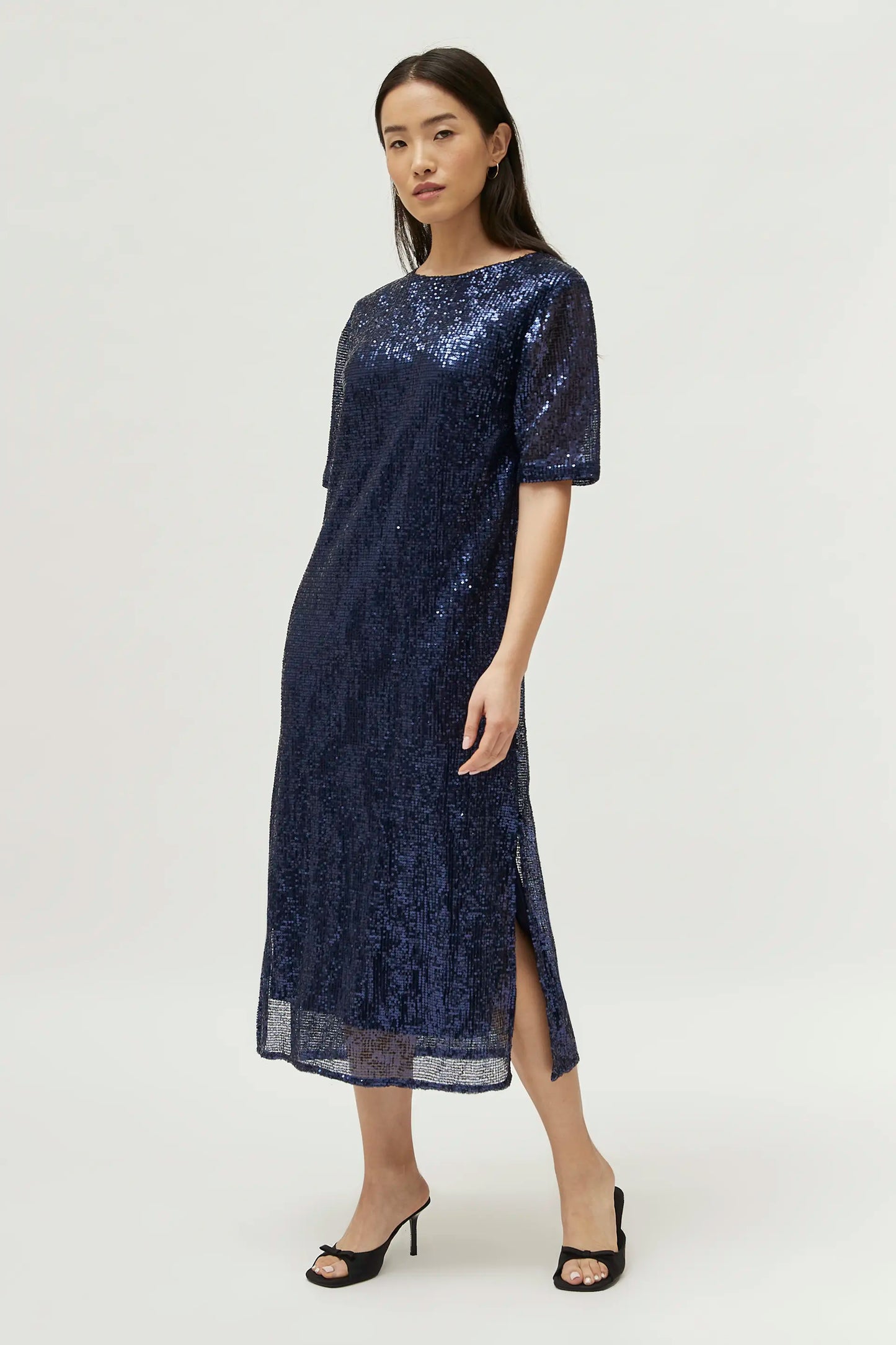 Blue sequin midi dress