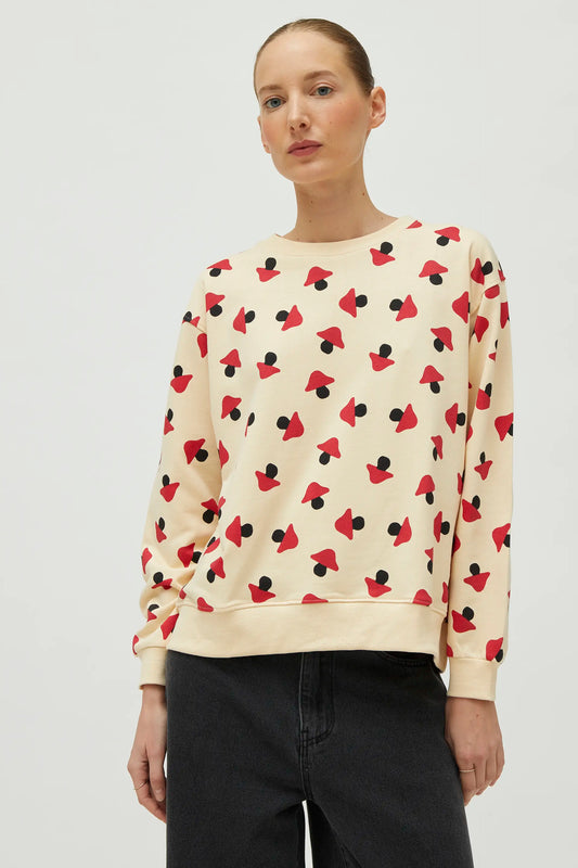 Beige mushroom print sweatshirt