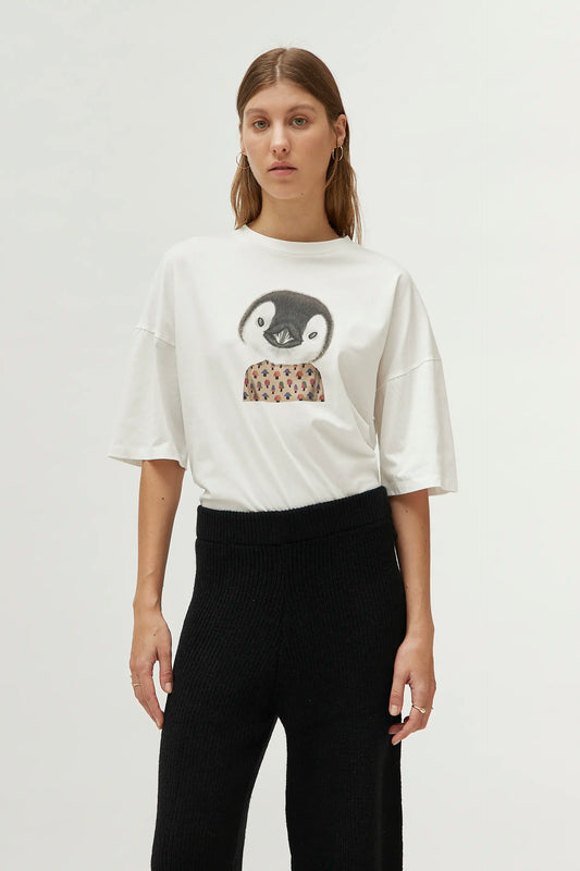 Camiseta con print de pingüino blanca