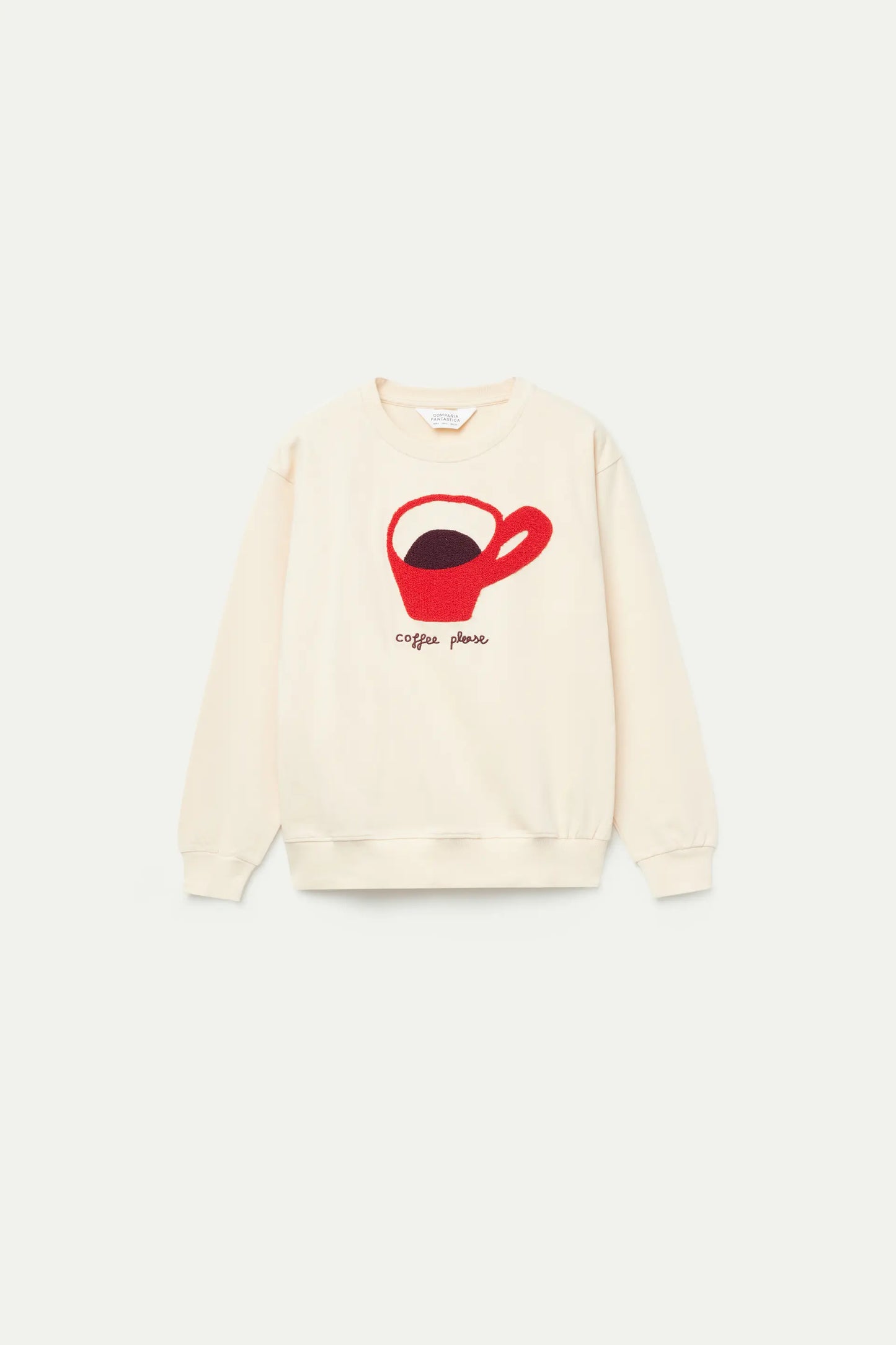 Cream White Coffee Print Sweatshirt