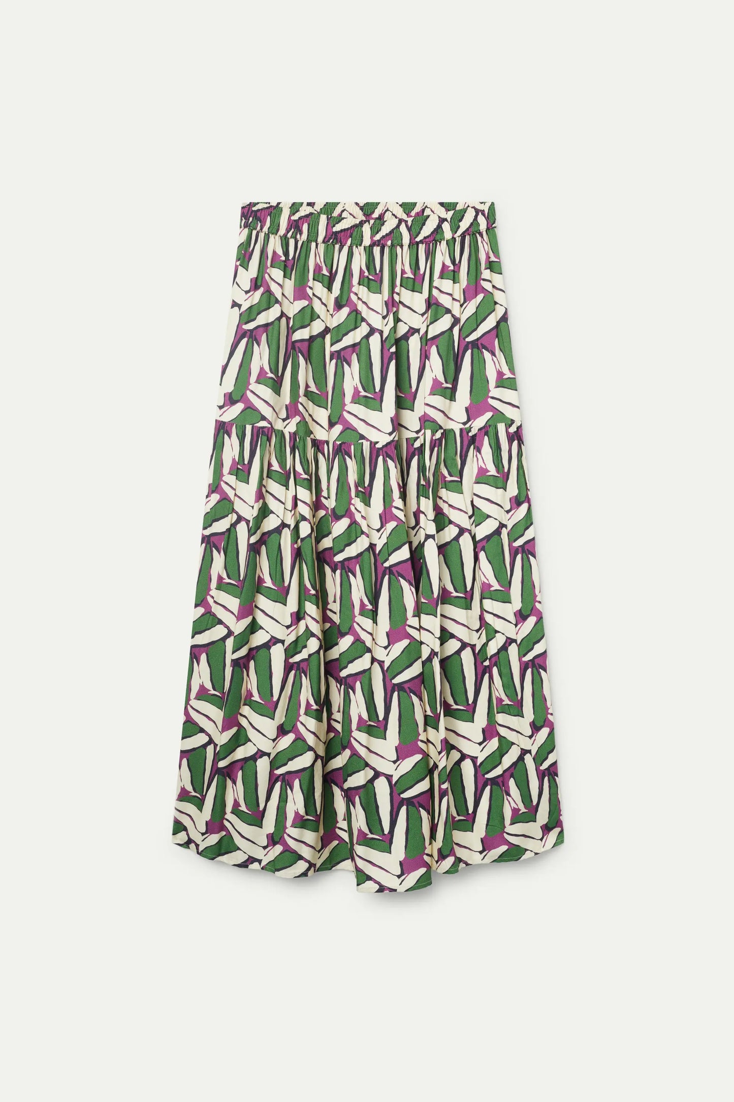 Green geometric print long skirt