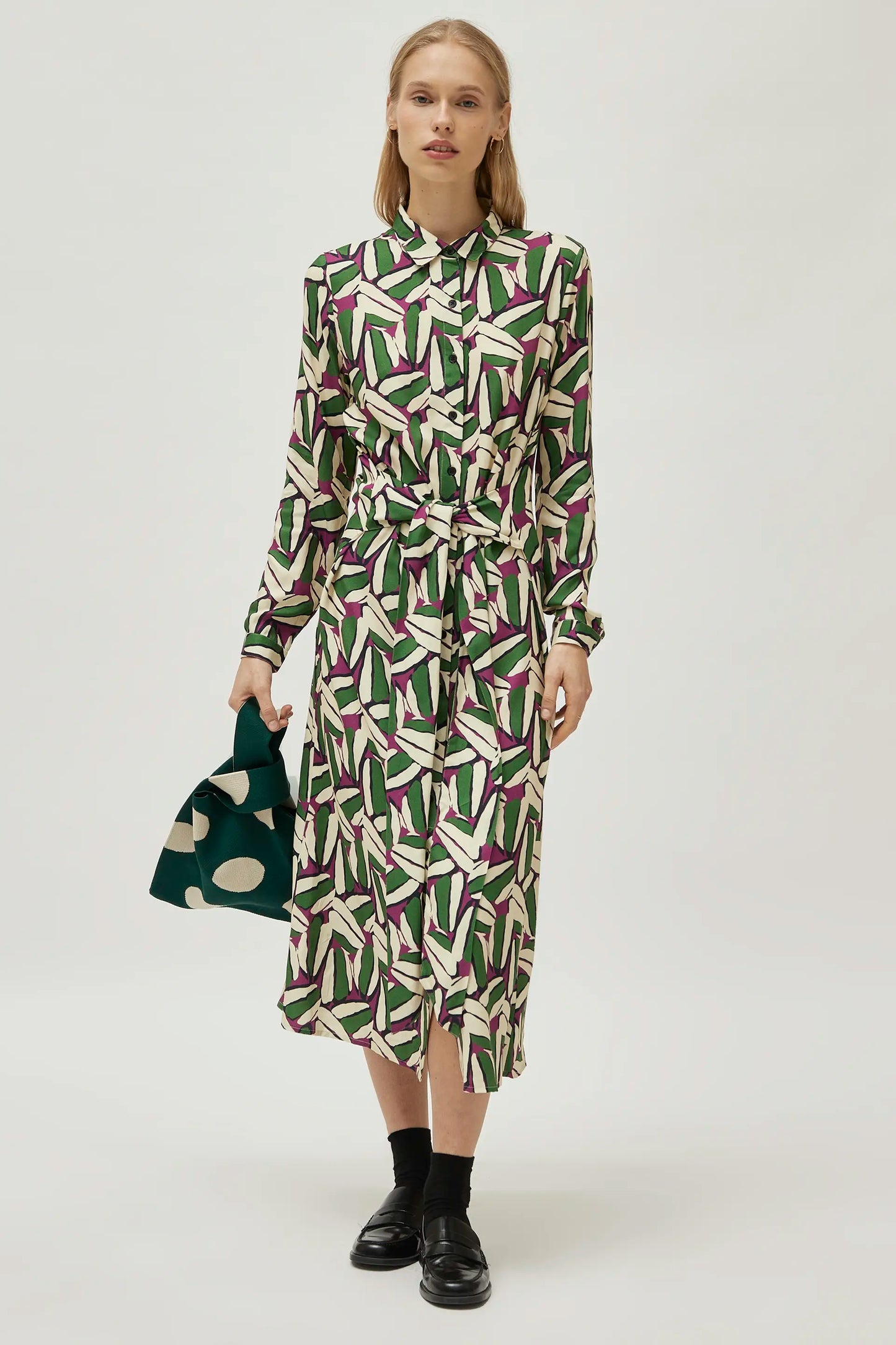 Green geometric print midi dress