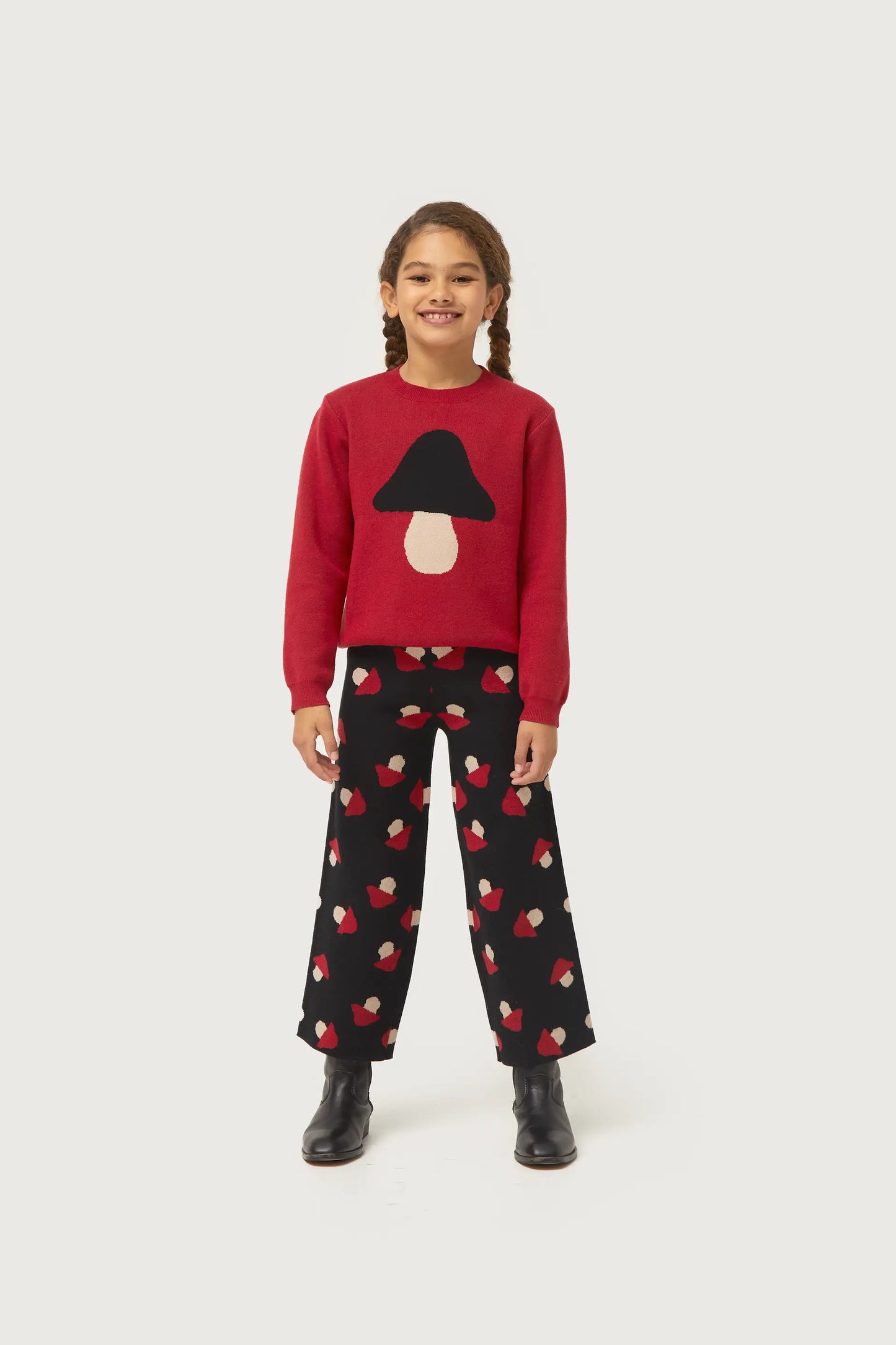 Girl's jacquard knit sweater with mushroom print