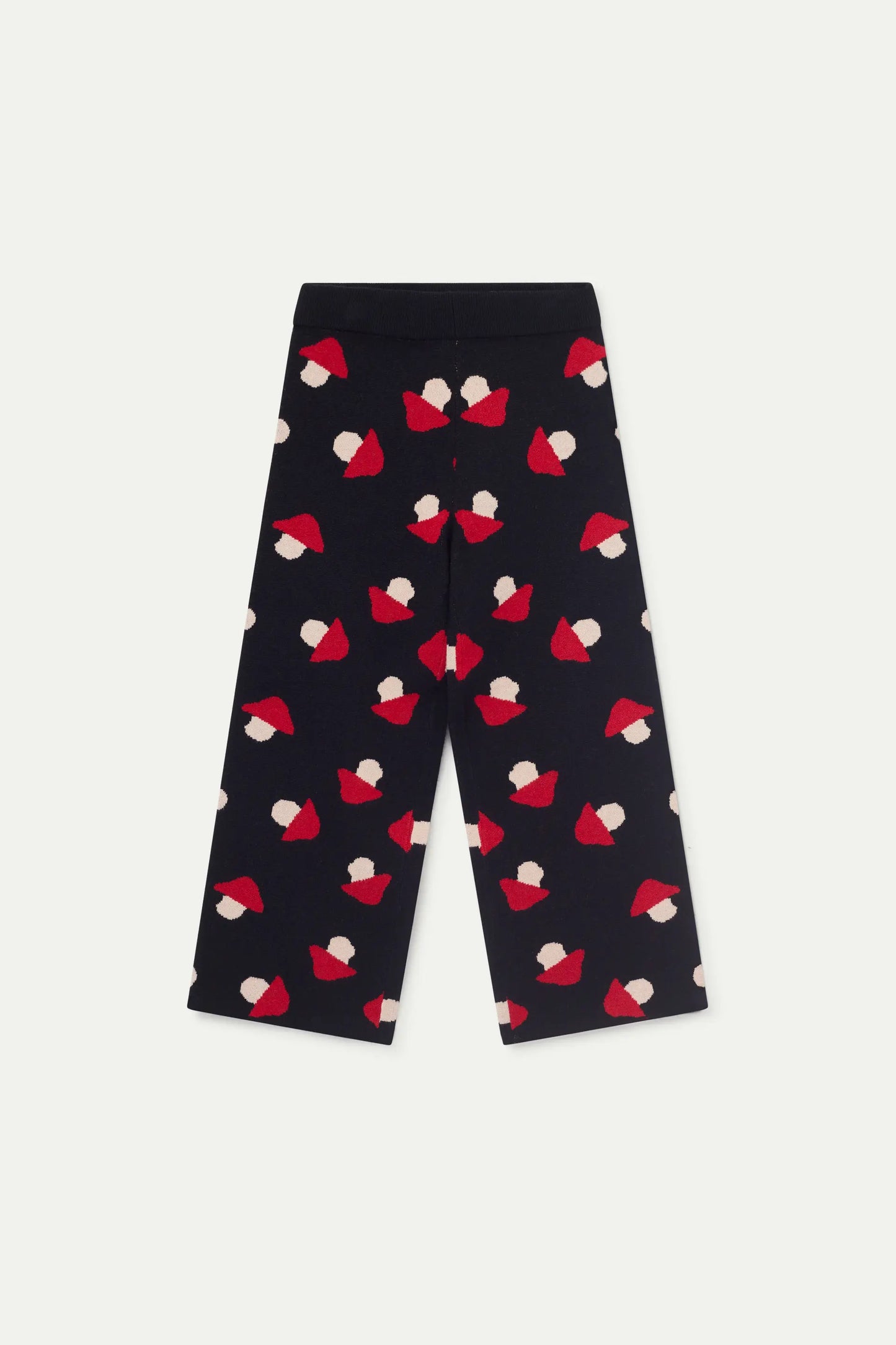 Pantaloni da bambina in maglia jacquard con stampa funghi neri