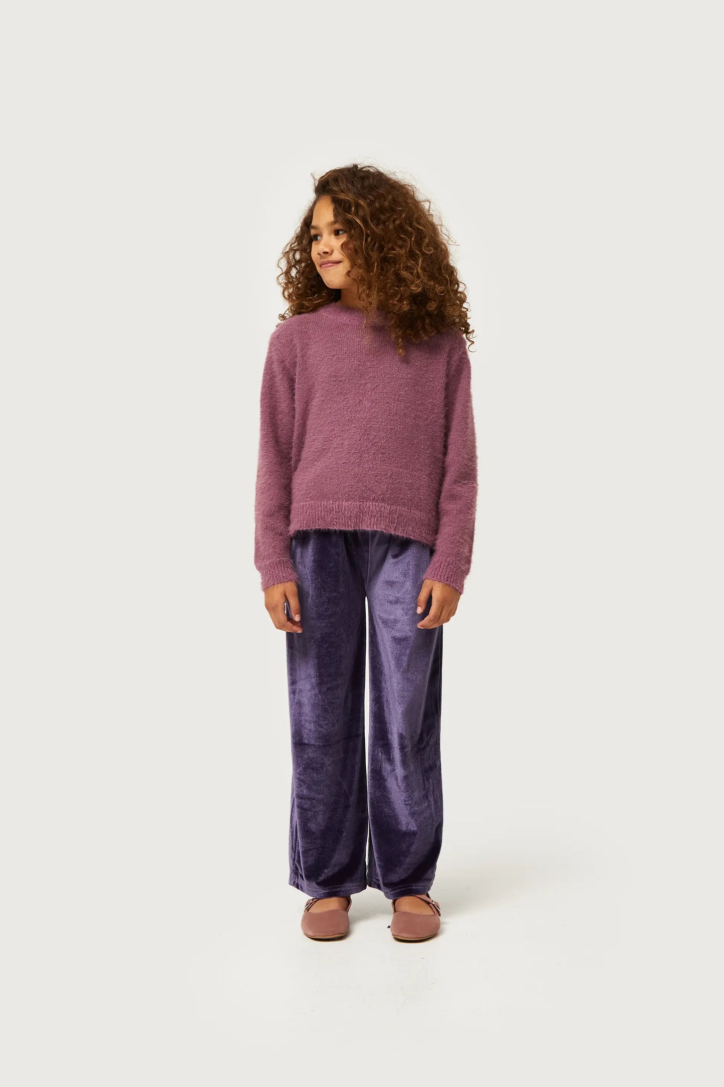 Jersey de niña de punto con textura morado