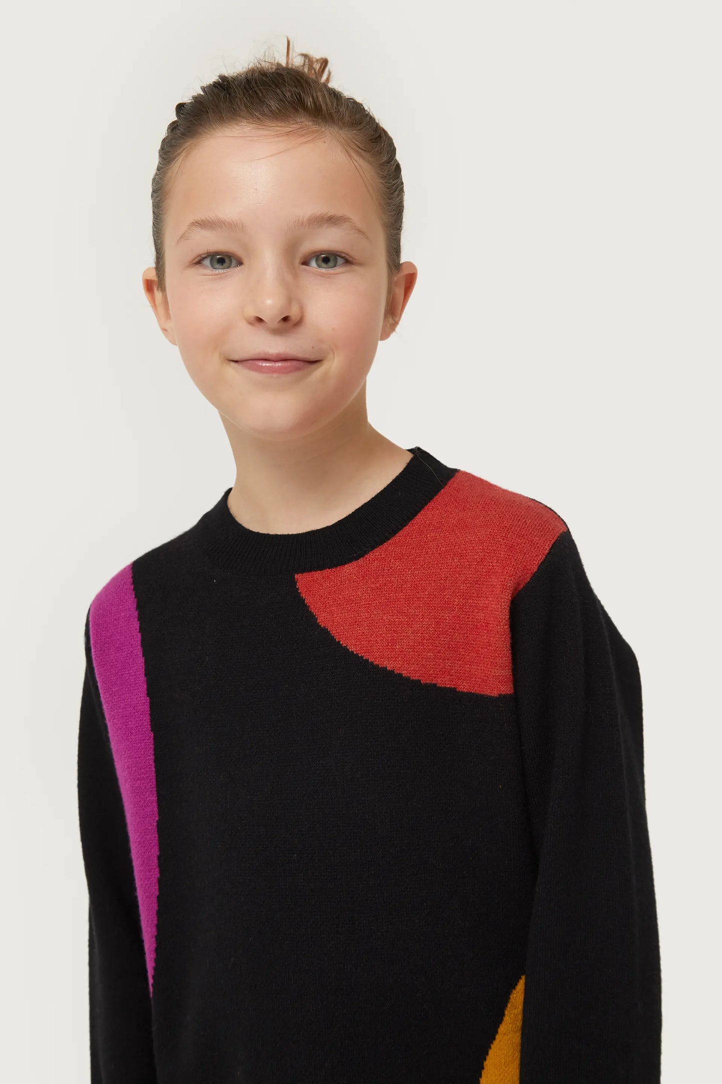 Girl's circle-print jacquard knit sweater