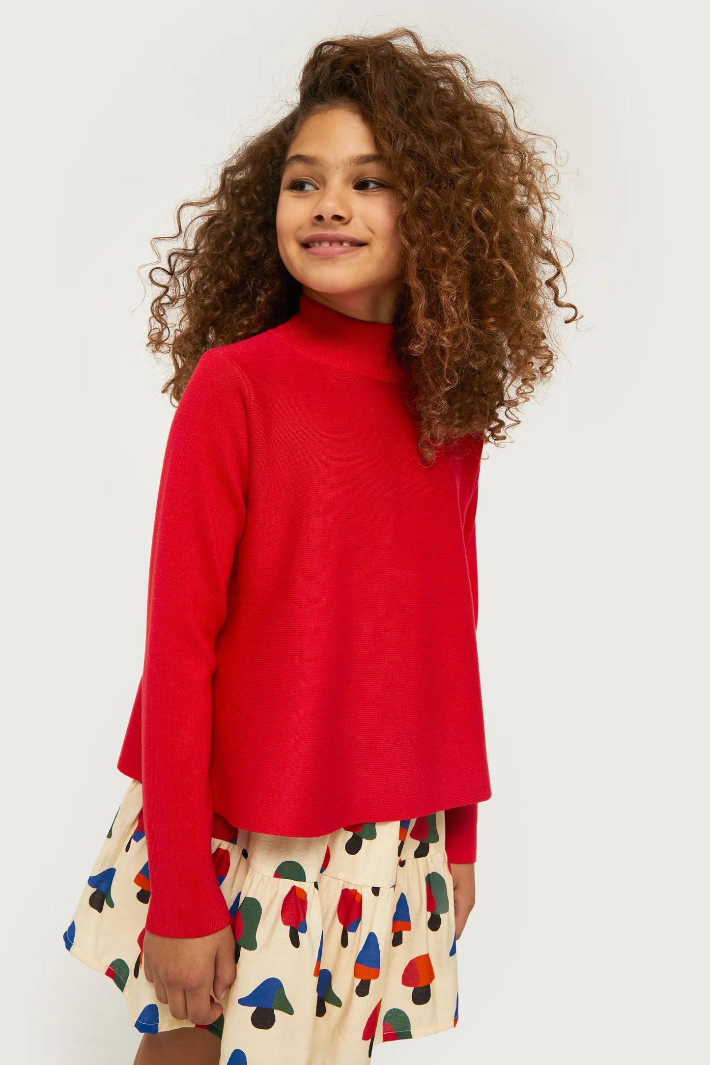 Girl's flared red Perkins neck sweater