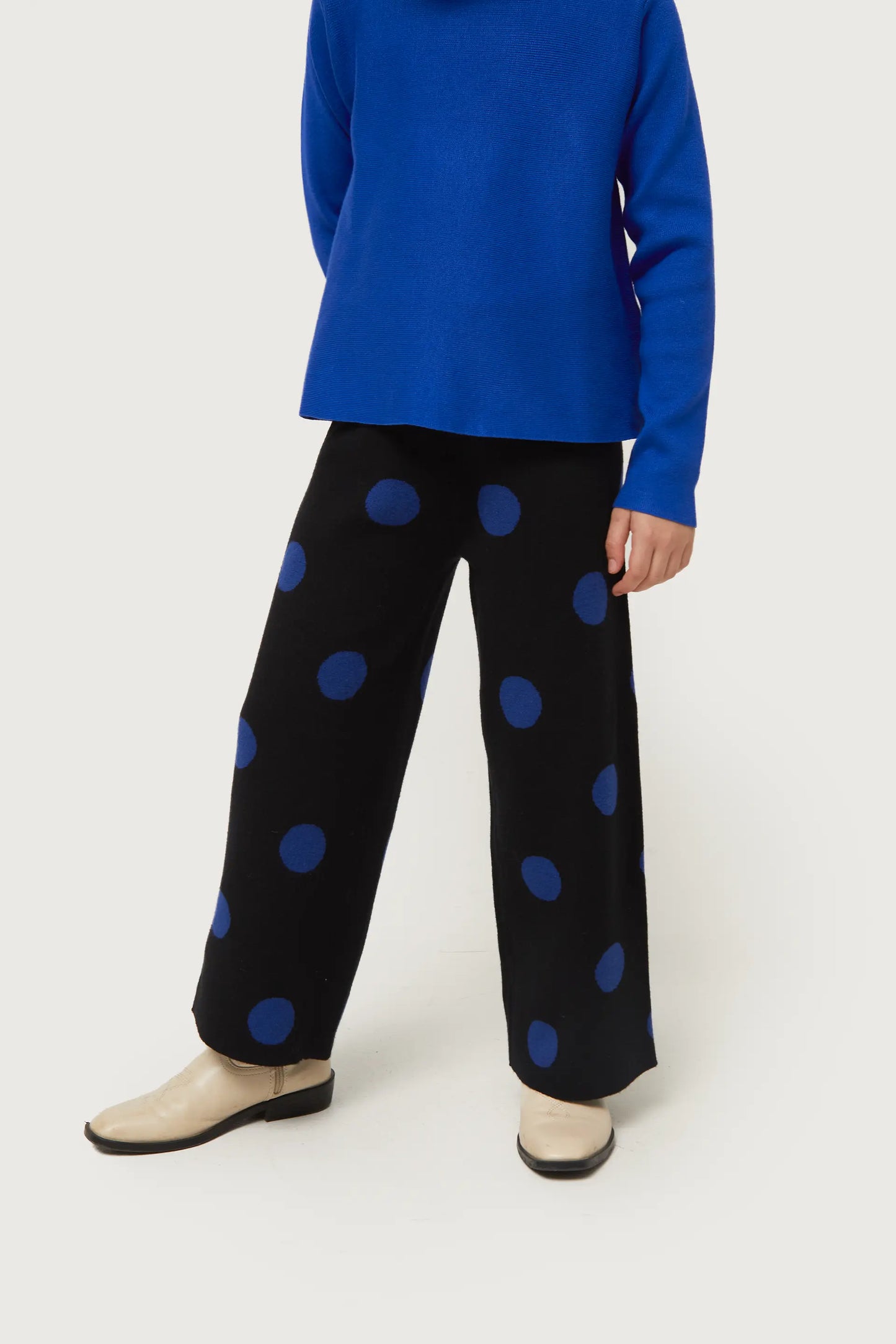 Girl's blue polka dot printed jacquard knit pants