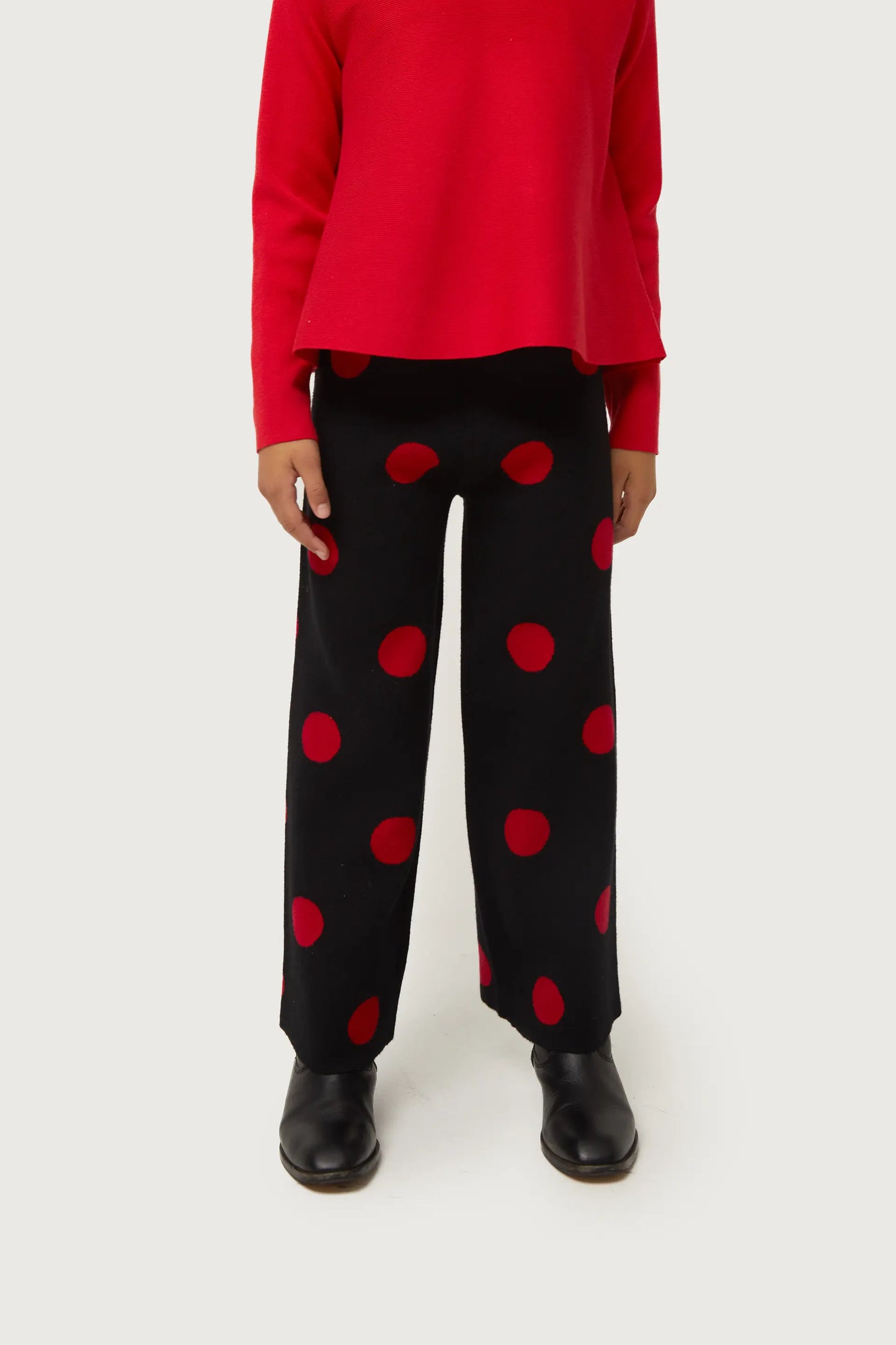 Girl's red polka dot printed jacquard knit pants