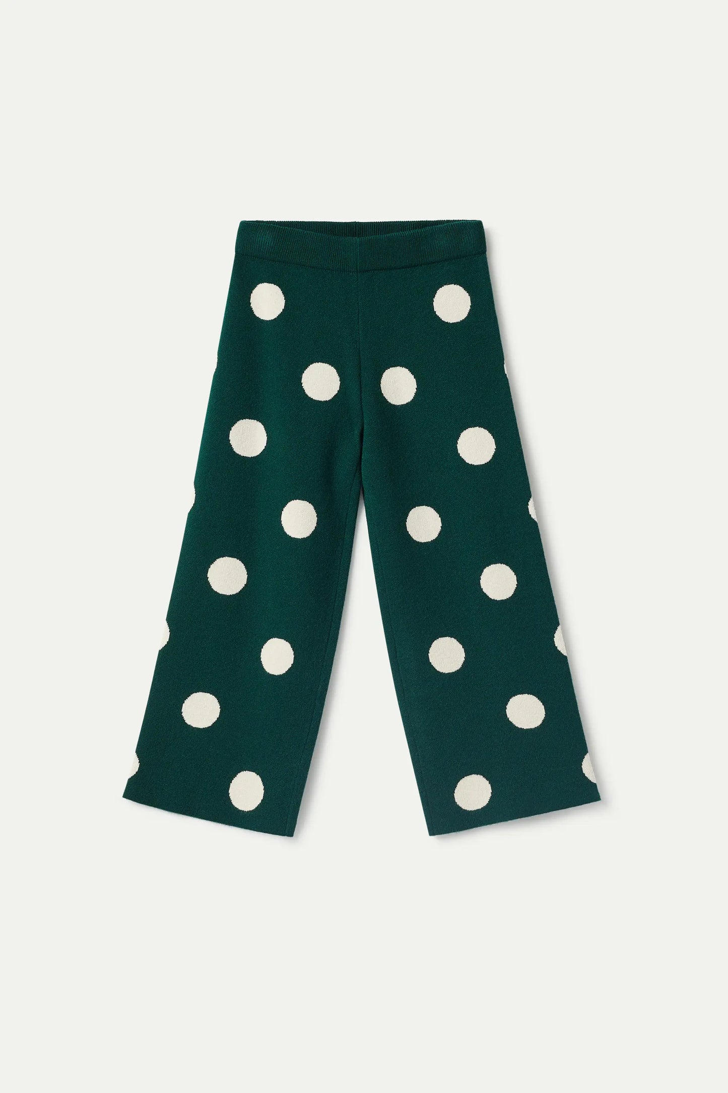 Pantaloni da bambina in maglia jacquard stampata a pois bianchi