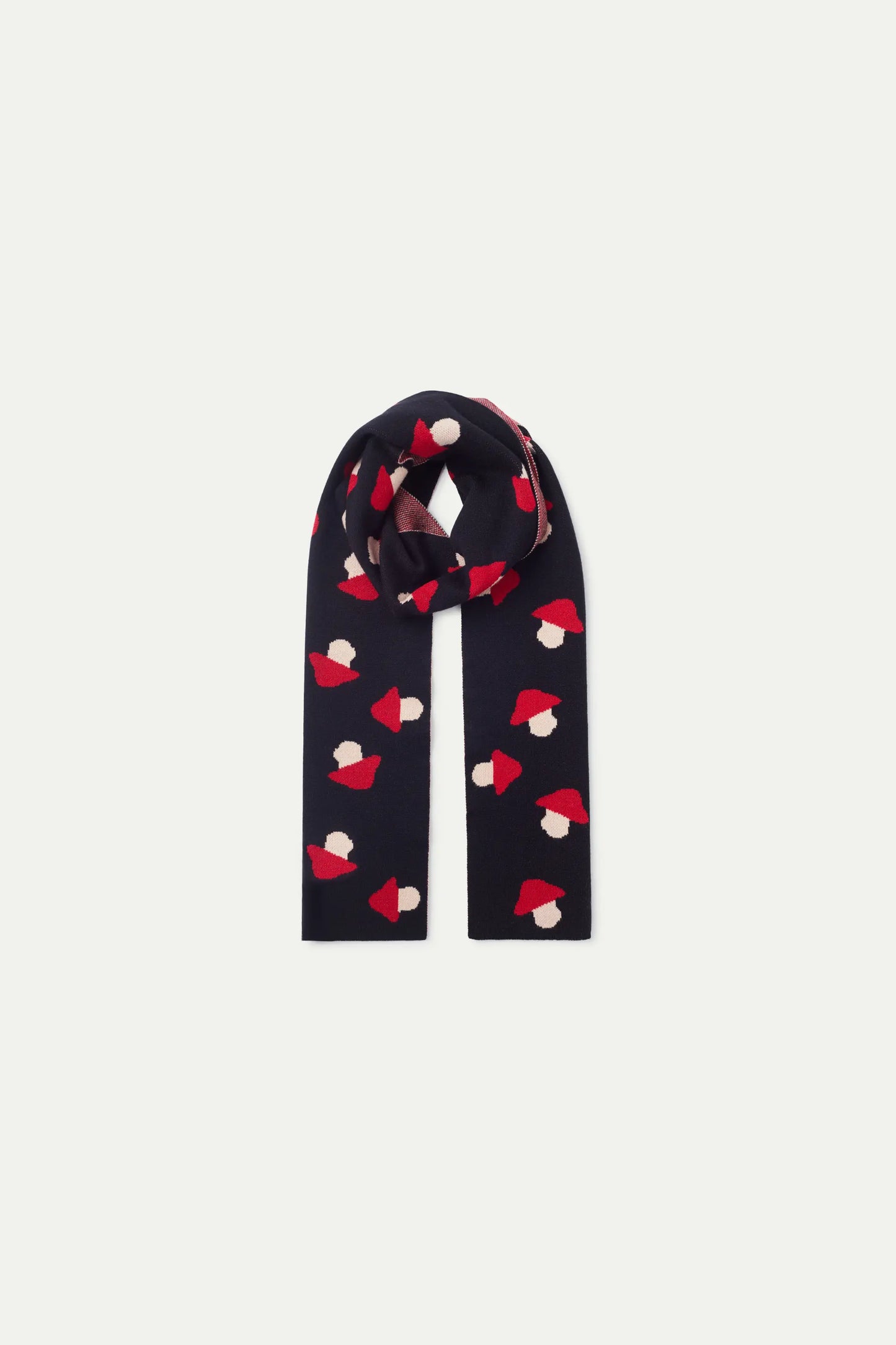 Girl's black mushroom print jacquard knit scarf